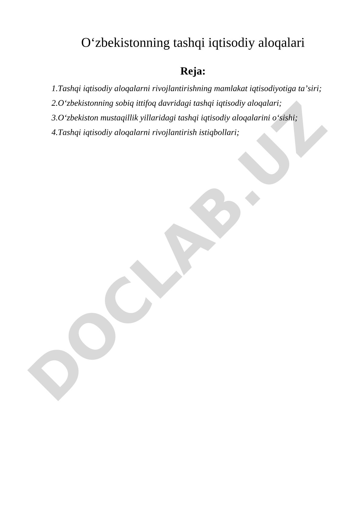 O‘zbekistonning tashqi iqtisodiy aloqalari