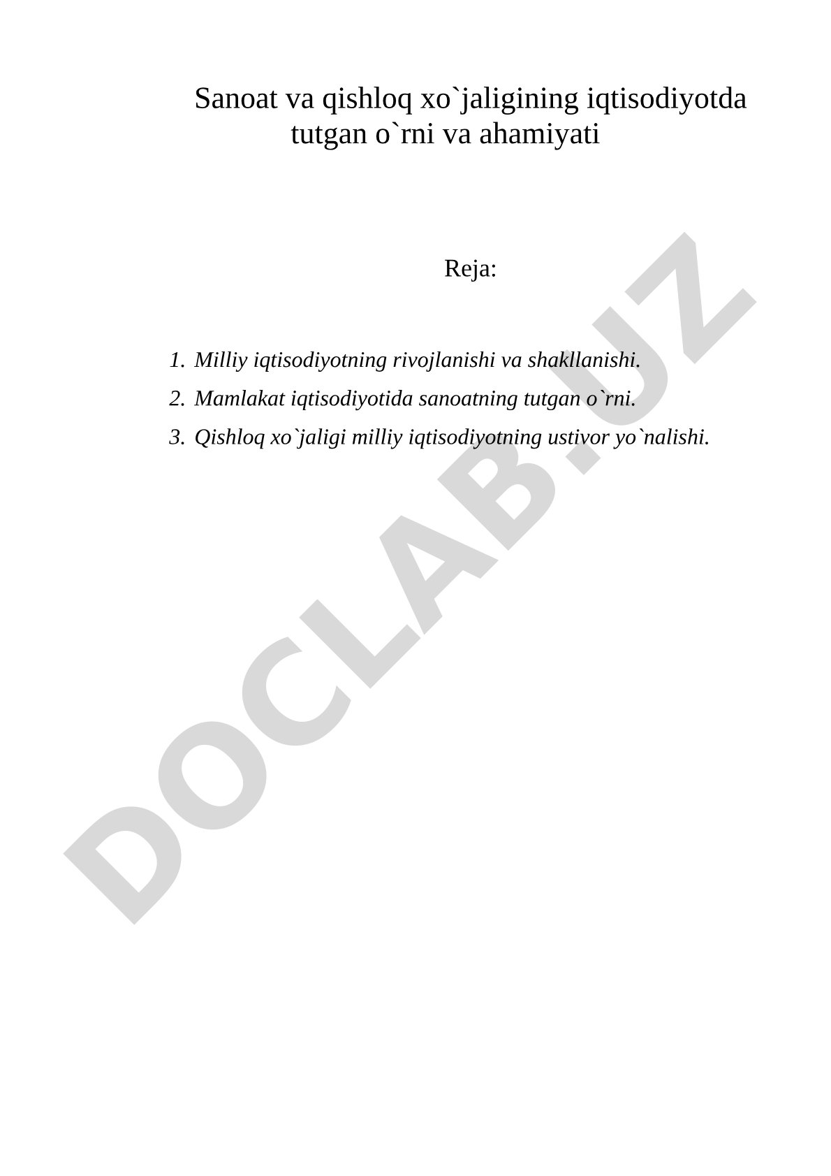 Sanoat va qishloq xo'jaligining iqtisodiyotda tutgan o'rni va ahamiyati