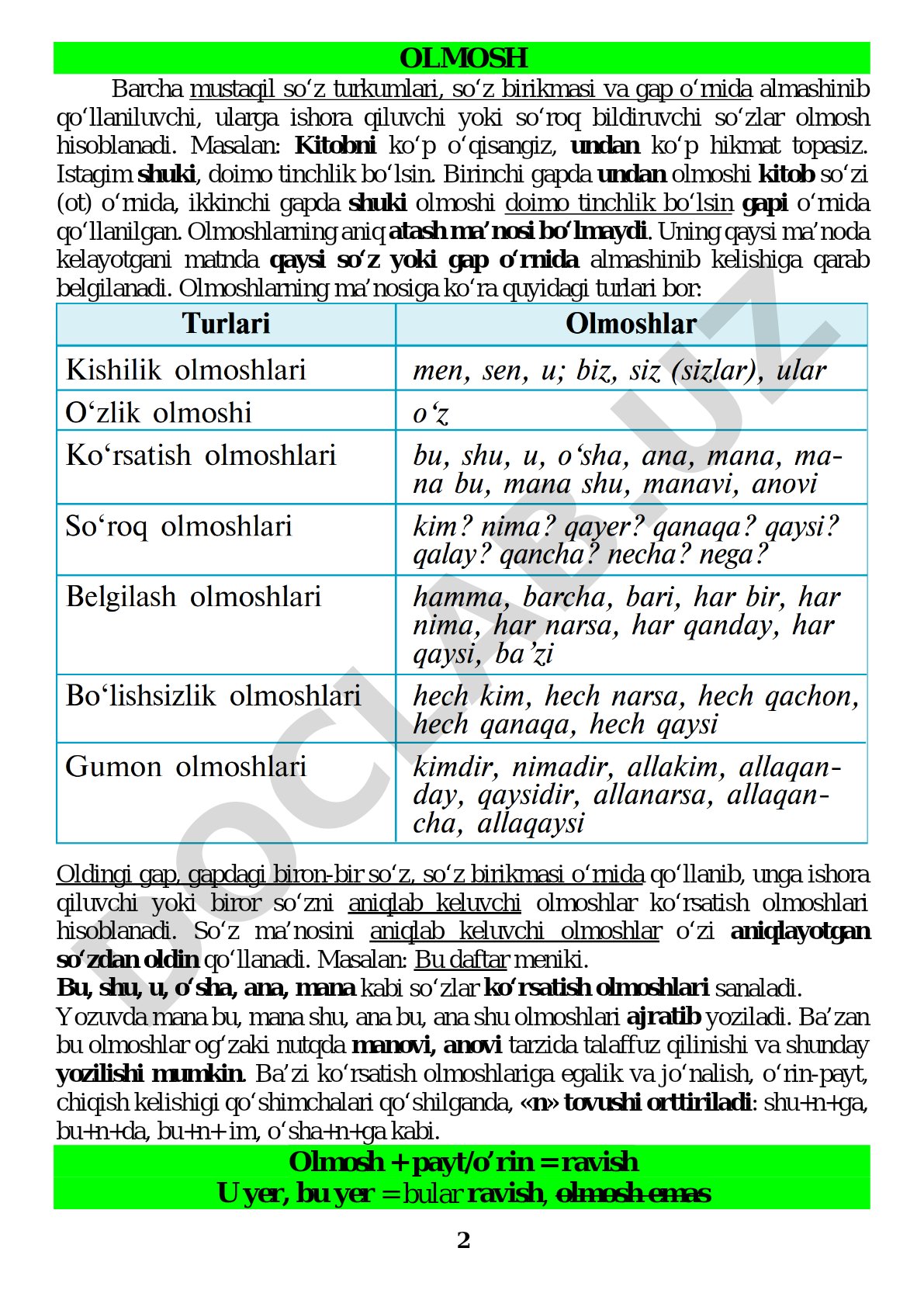 Olmosh va uning turlari