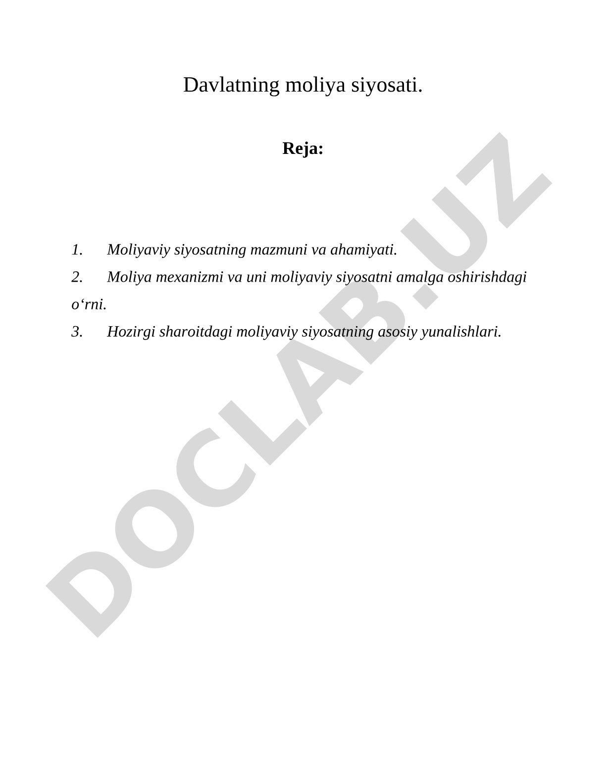 Davlatning moliya siyosati