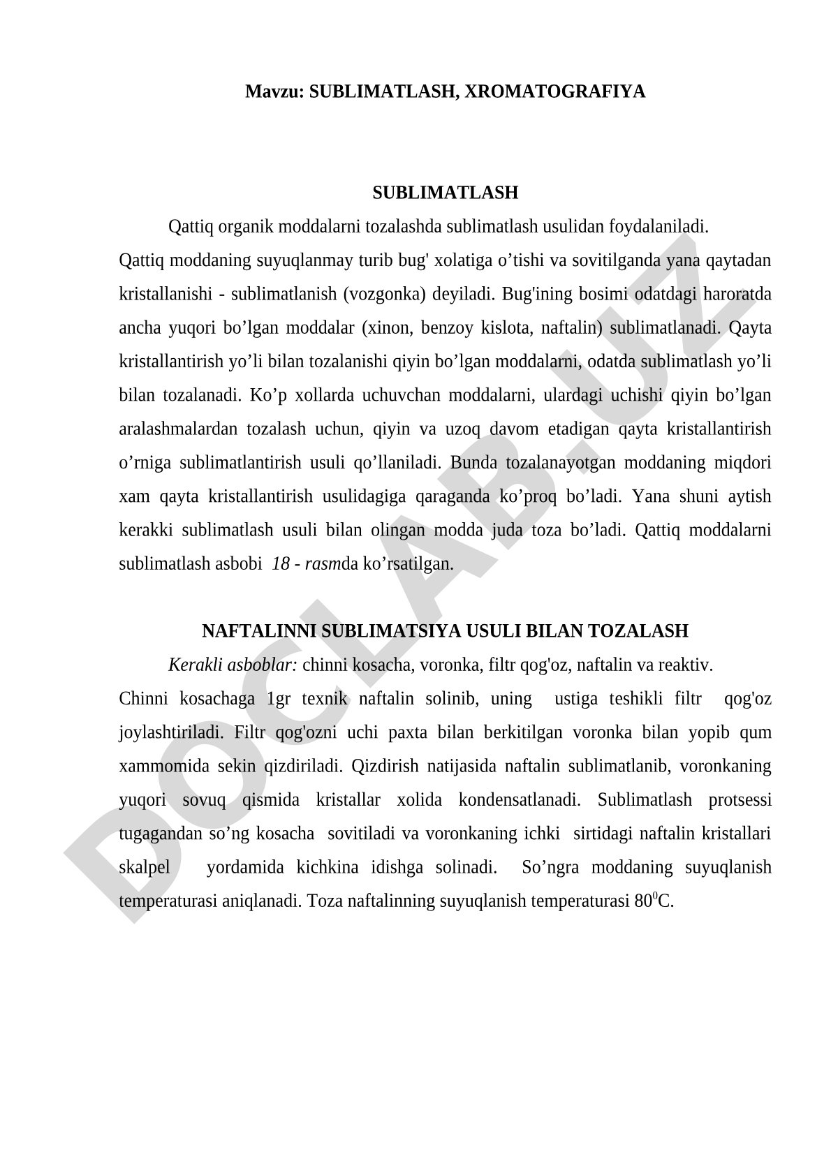 Sublimatlash, xromatografiya sublimatlash