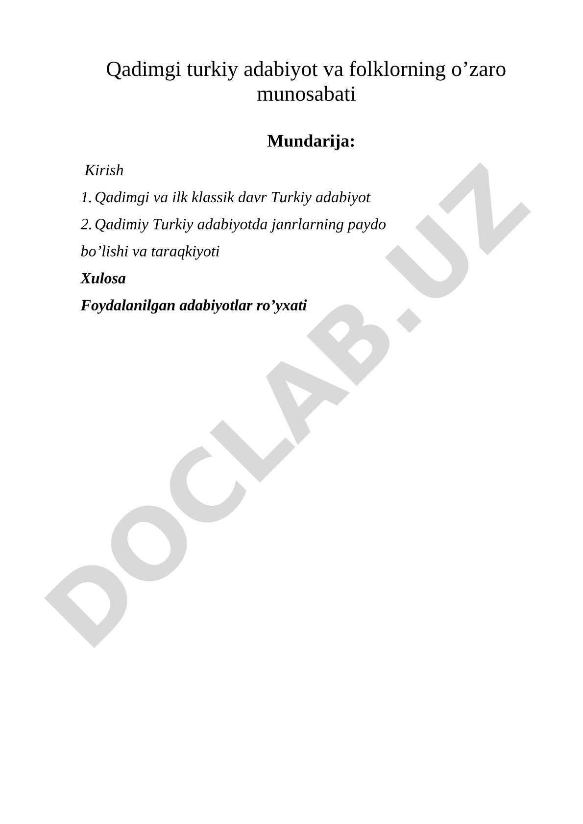 Qadimgi turkiy adabiyot va folklorning o'zaro munosabati