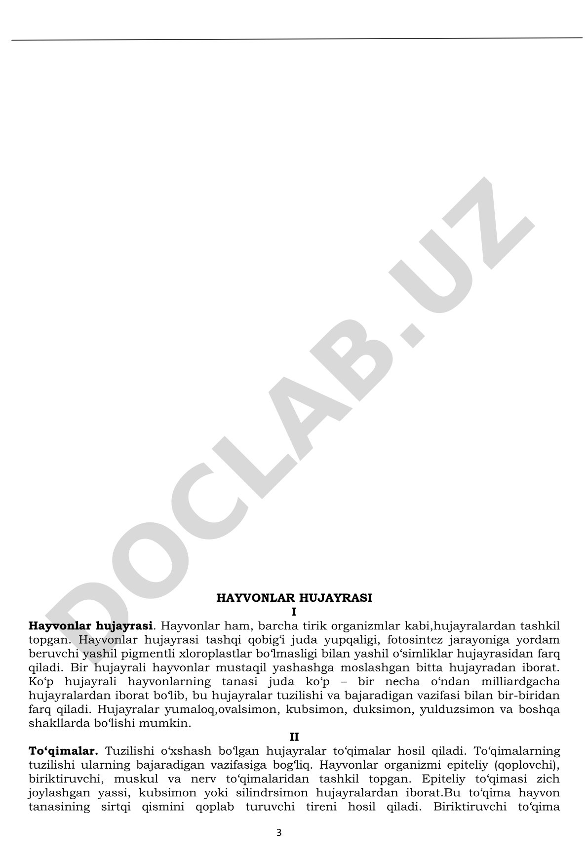 Hayvonlar hujayrasi va to'qimalari