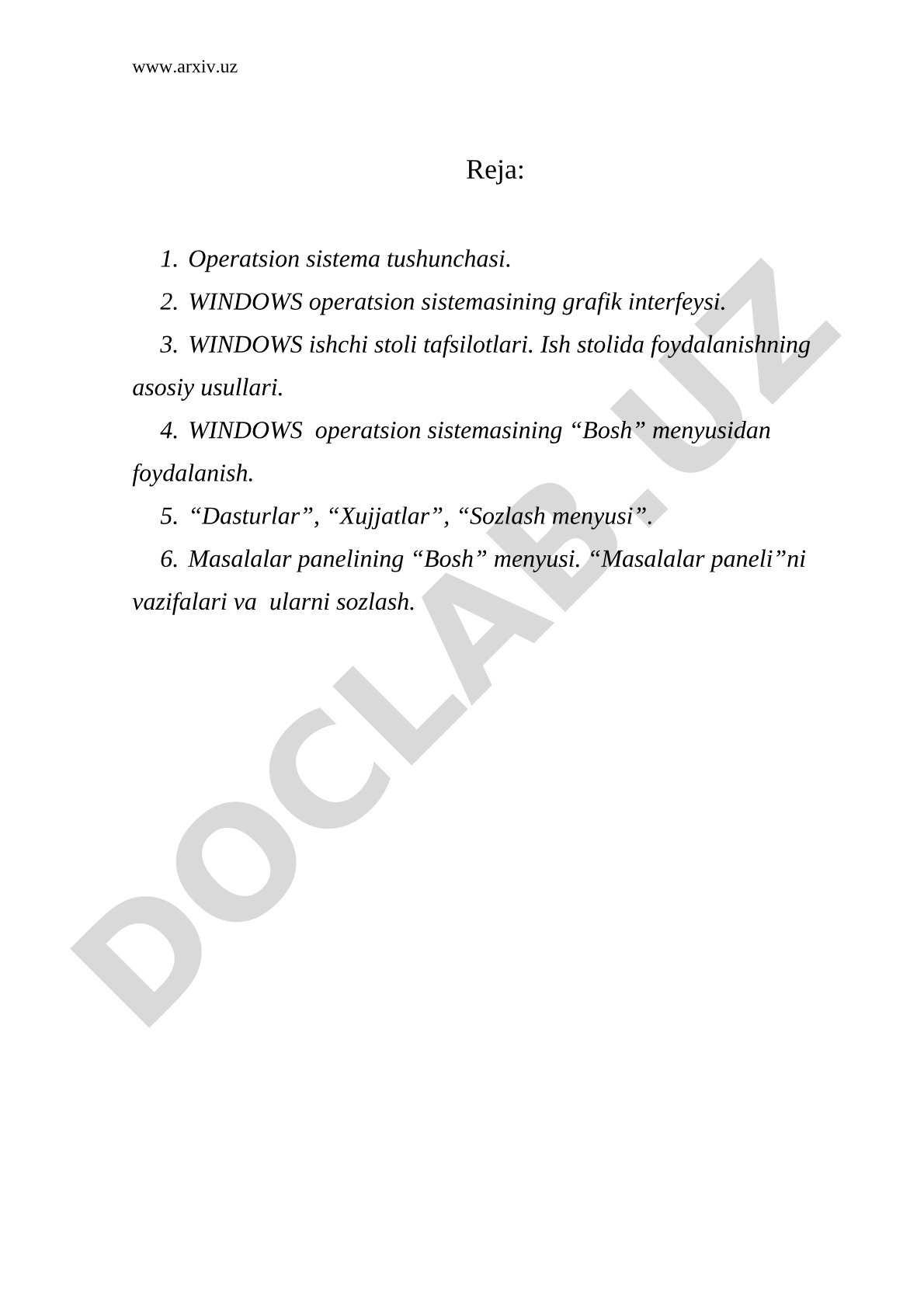 Windows operatsion sistemasining grafik interfeysi va ishchi stoli