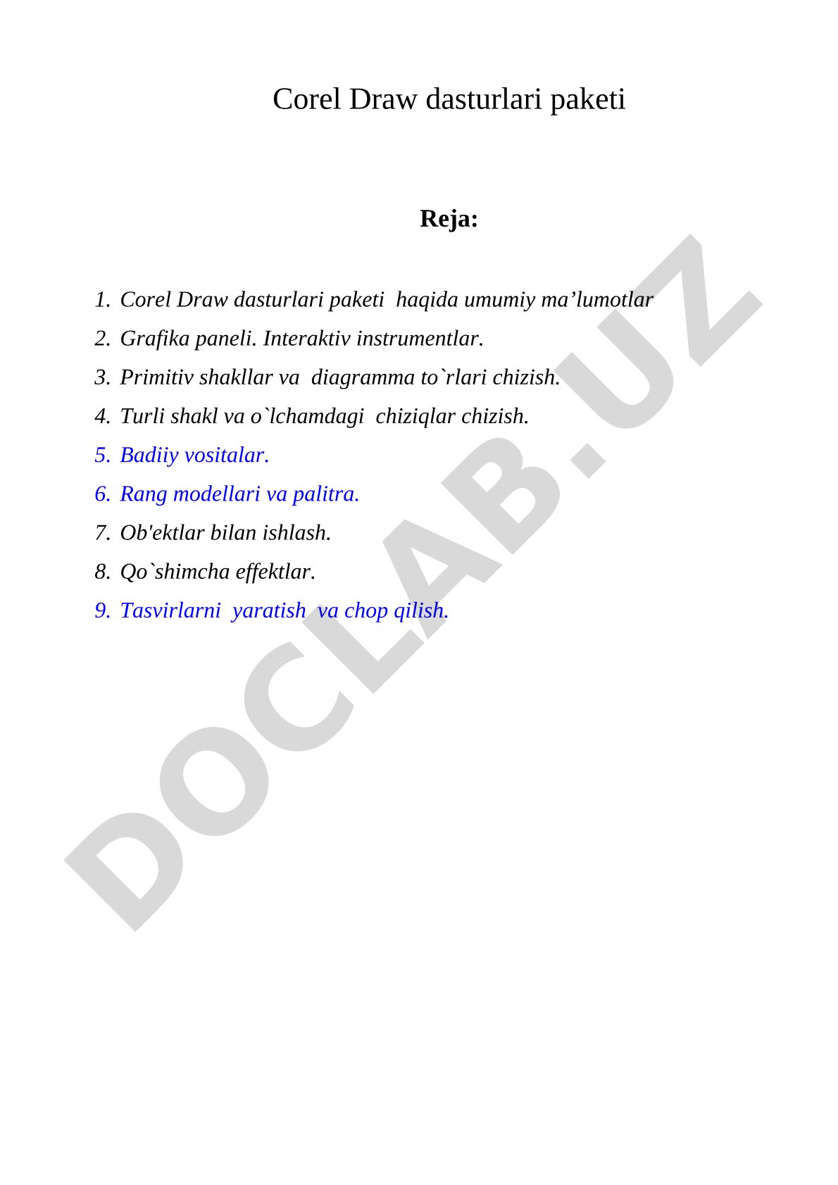 Corel Draw dasturlari paketi haqida umumiy ma'lumotlar