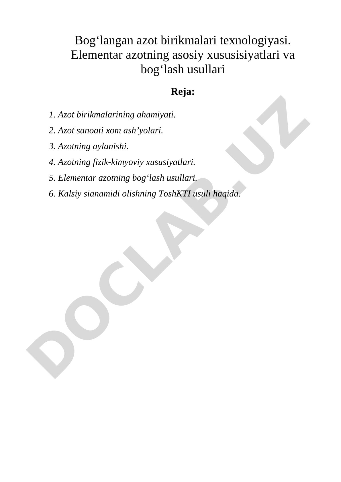 Bog‘langan azot birikmalari texnologiyasi