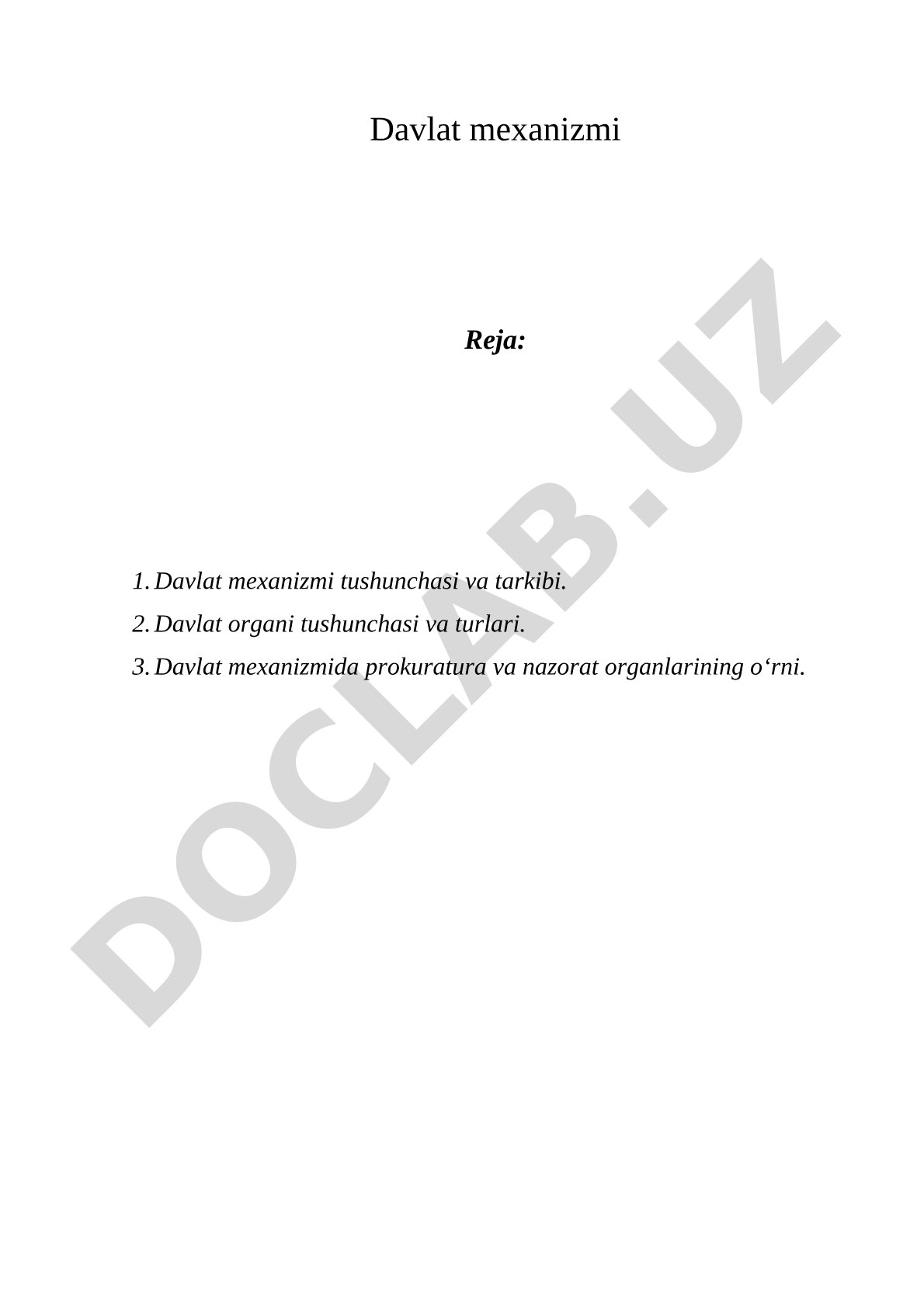 Davlat mexanizmi tushunchasi va tarkibi