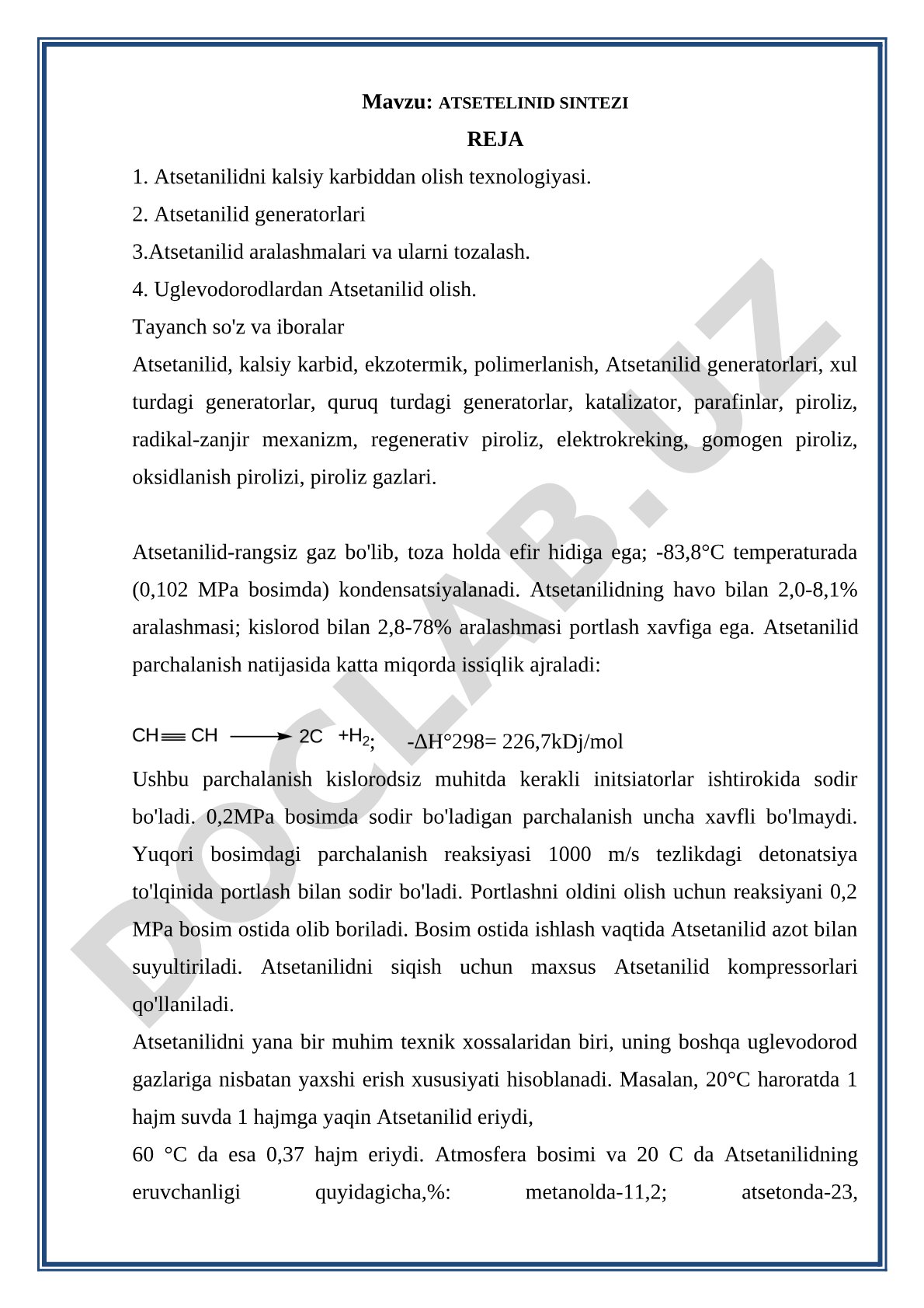 Atsetanilid sintezi texnologiyasi