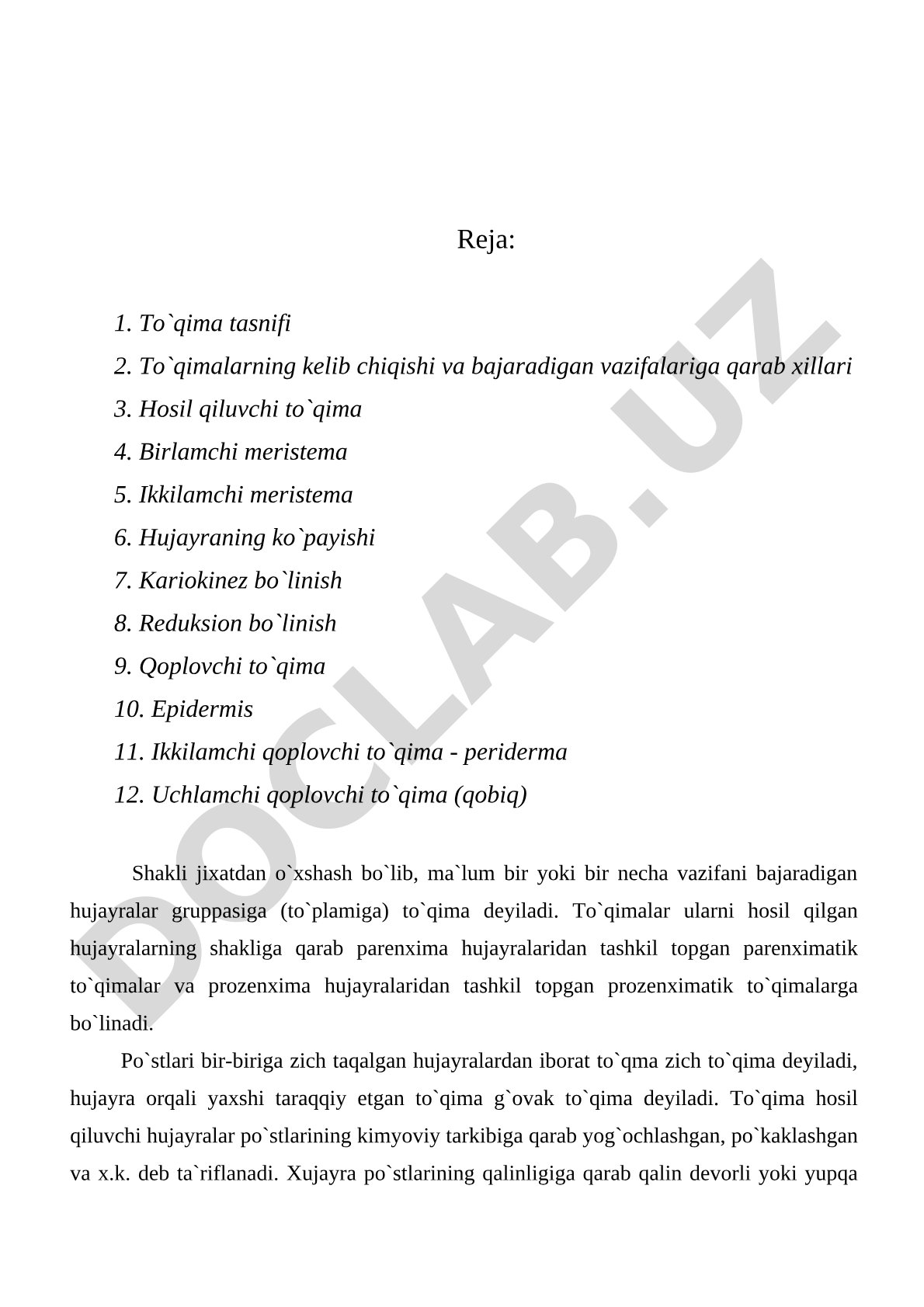 O'simlik to'qimalari tasnifi va turlari