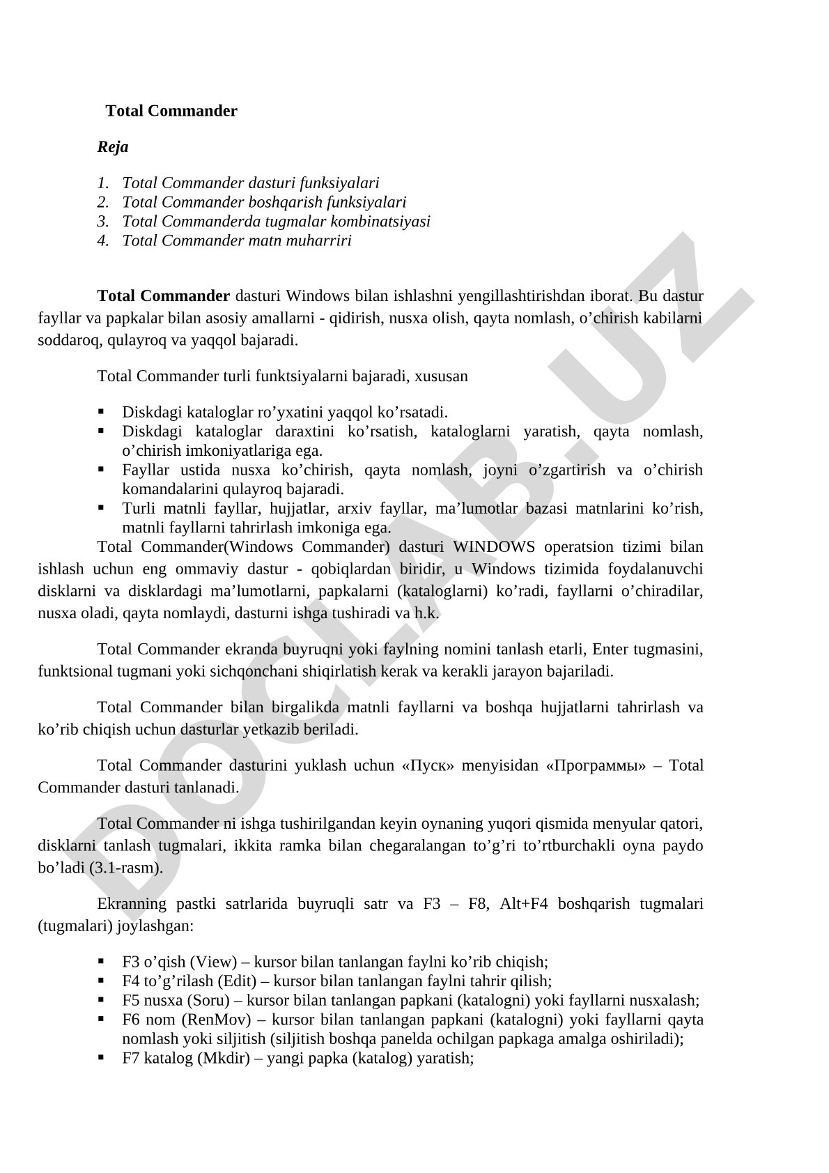 Total Commander dasturi funksiyalari