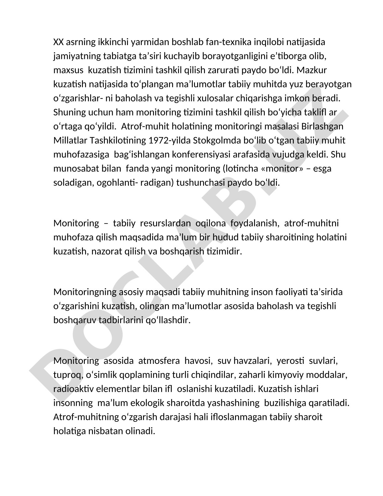 Atrof-muhit monitoringi tushunchasi va maqsadi