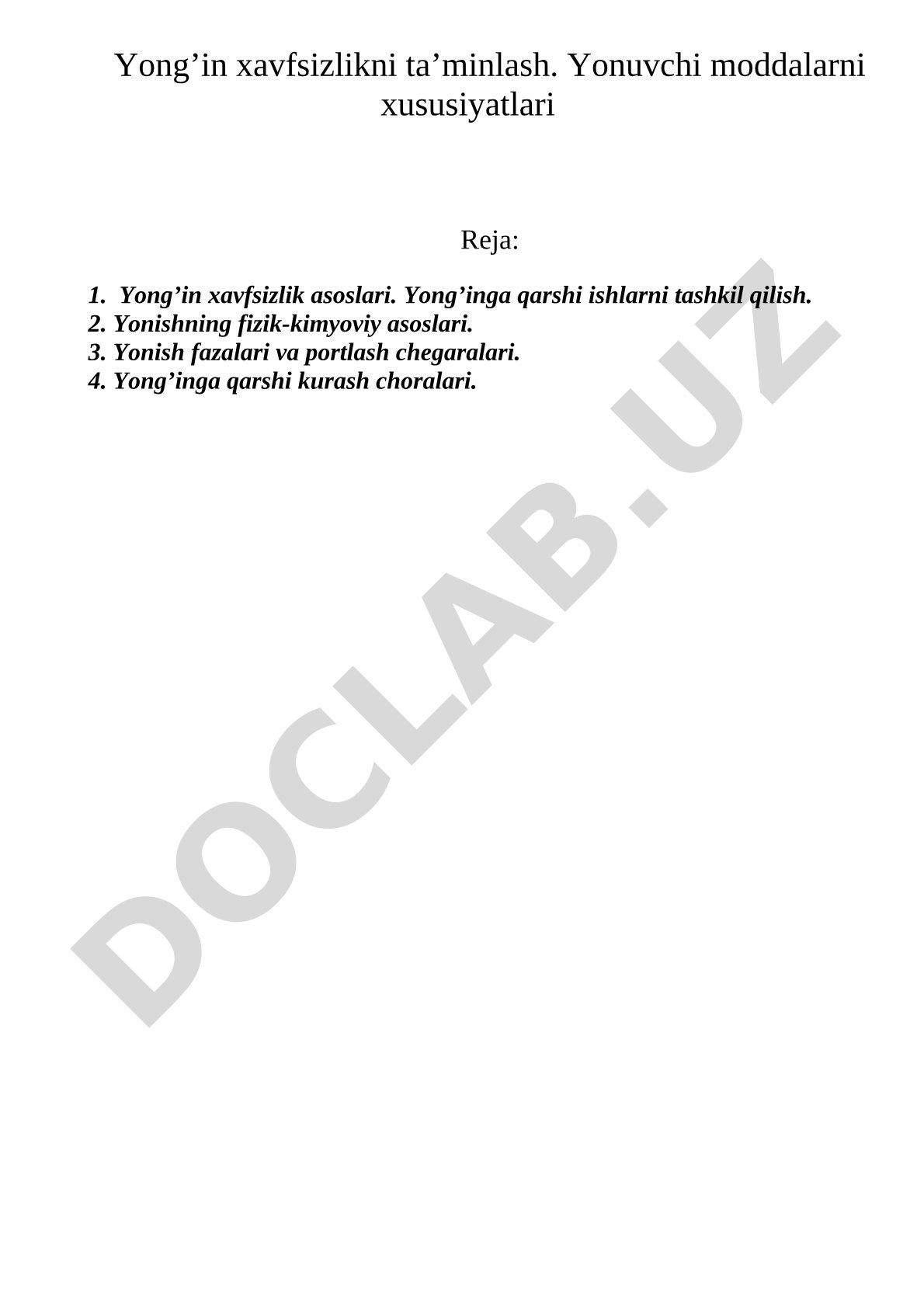 Yong'in xavfsizlikni ta'minlash. Yonuvchi moddalarni xususiyatlari