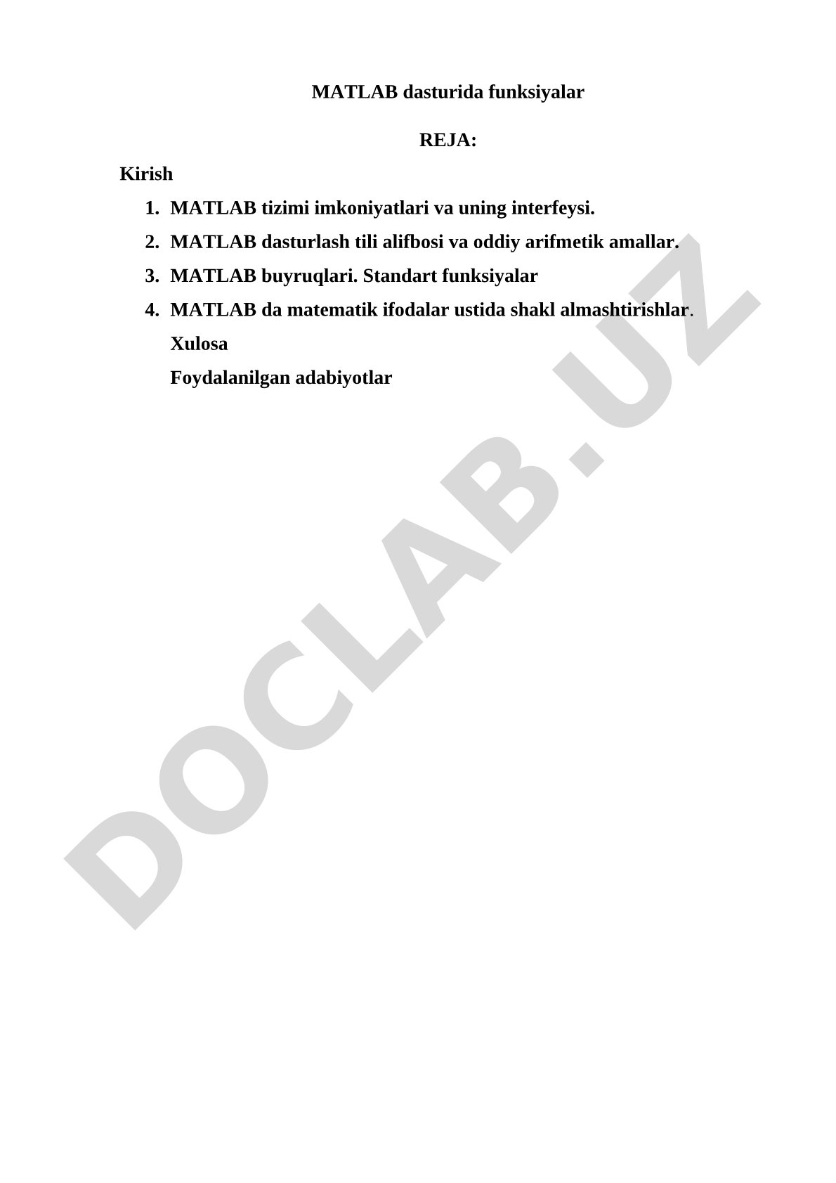 MATLAB dasturida funksiyalar