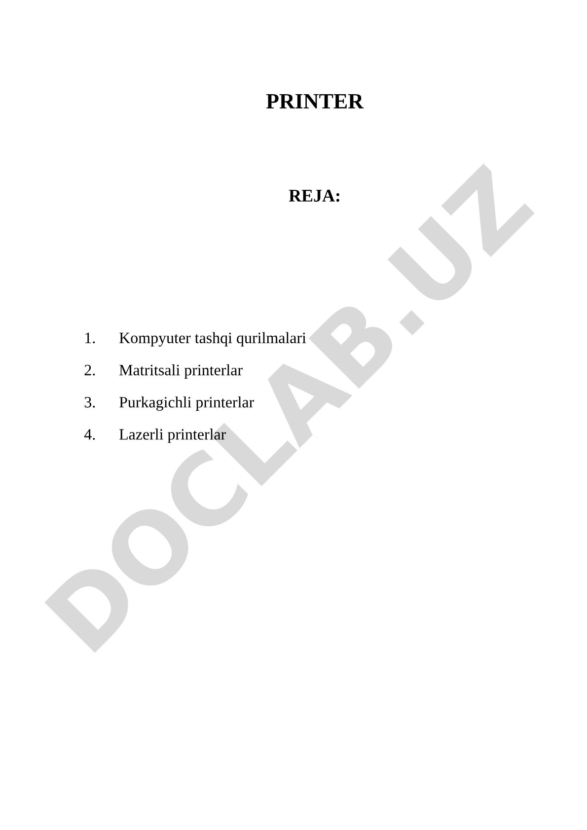 Printerlar turlari: matritsali, purkagichli, lazerli