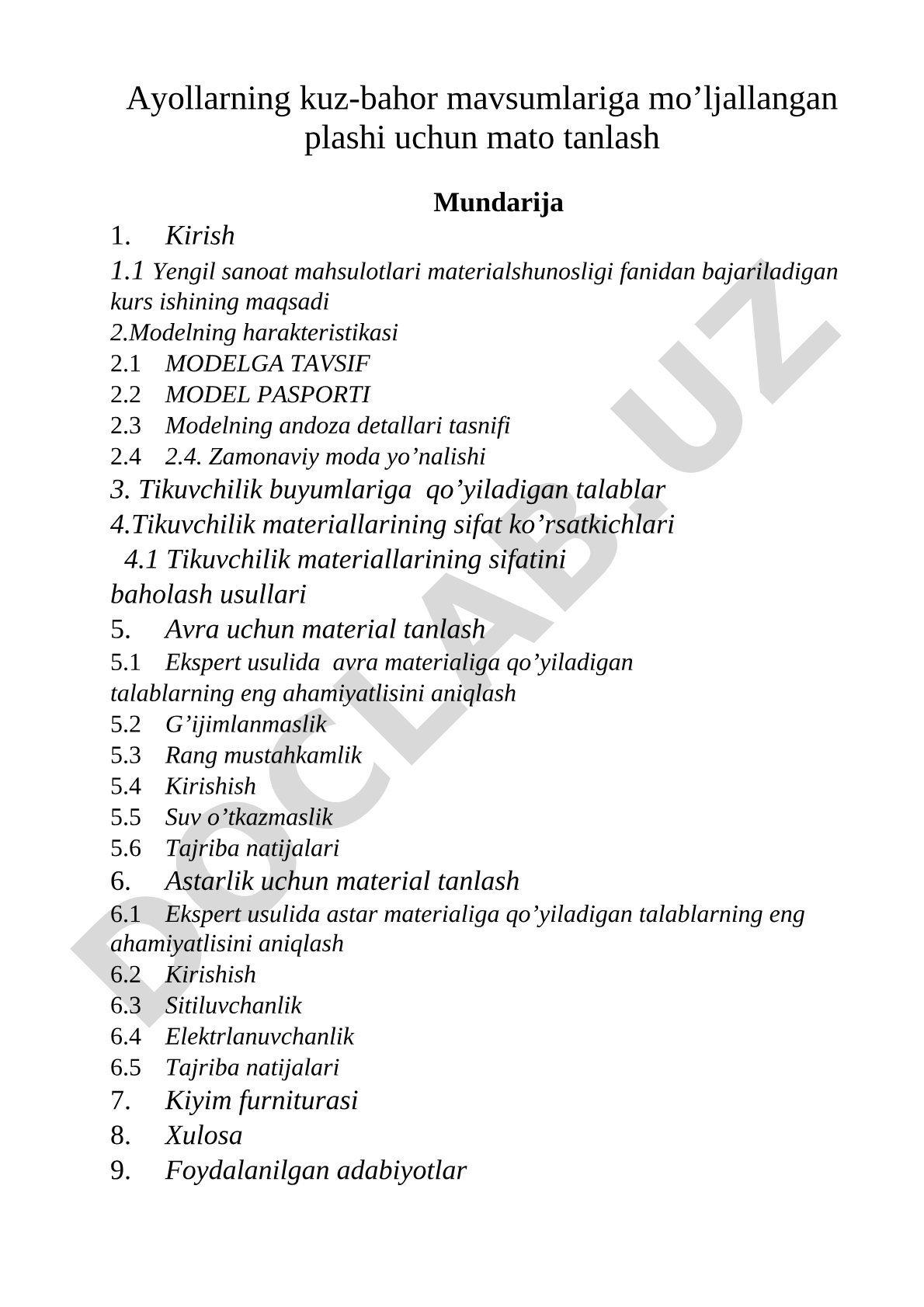 Ayollarning kuz-bahor mavsumlariga mo'ljallangan plashi uchun mato tanlash