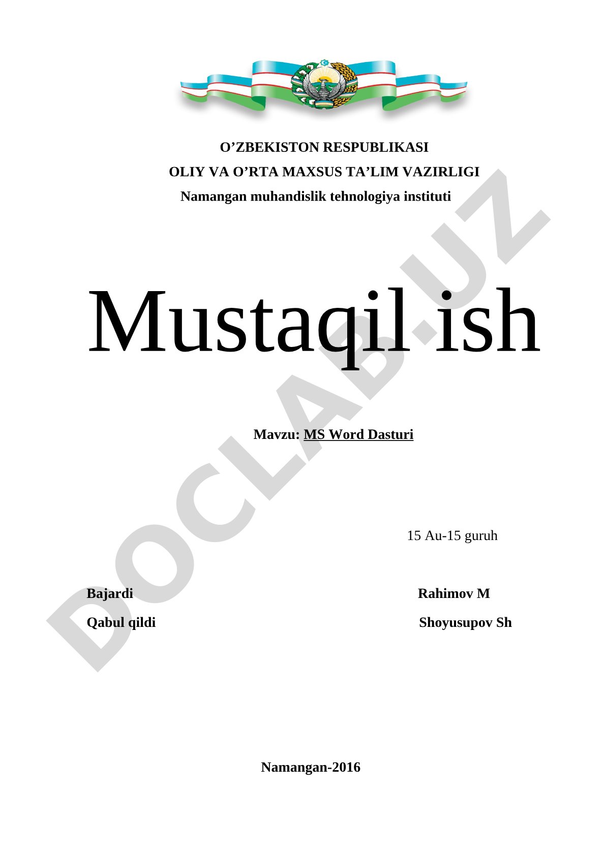 MS Word Dasturi
