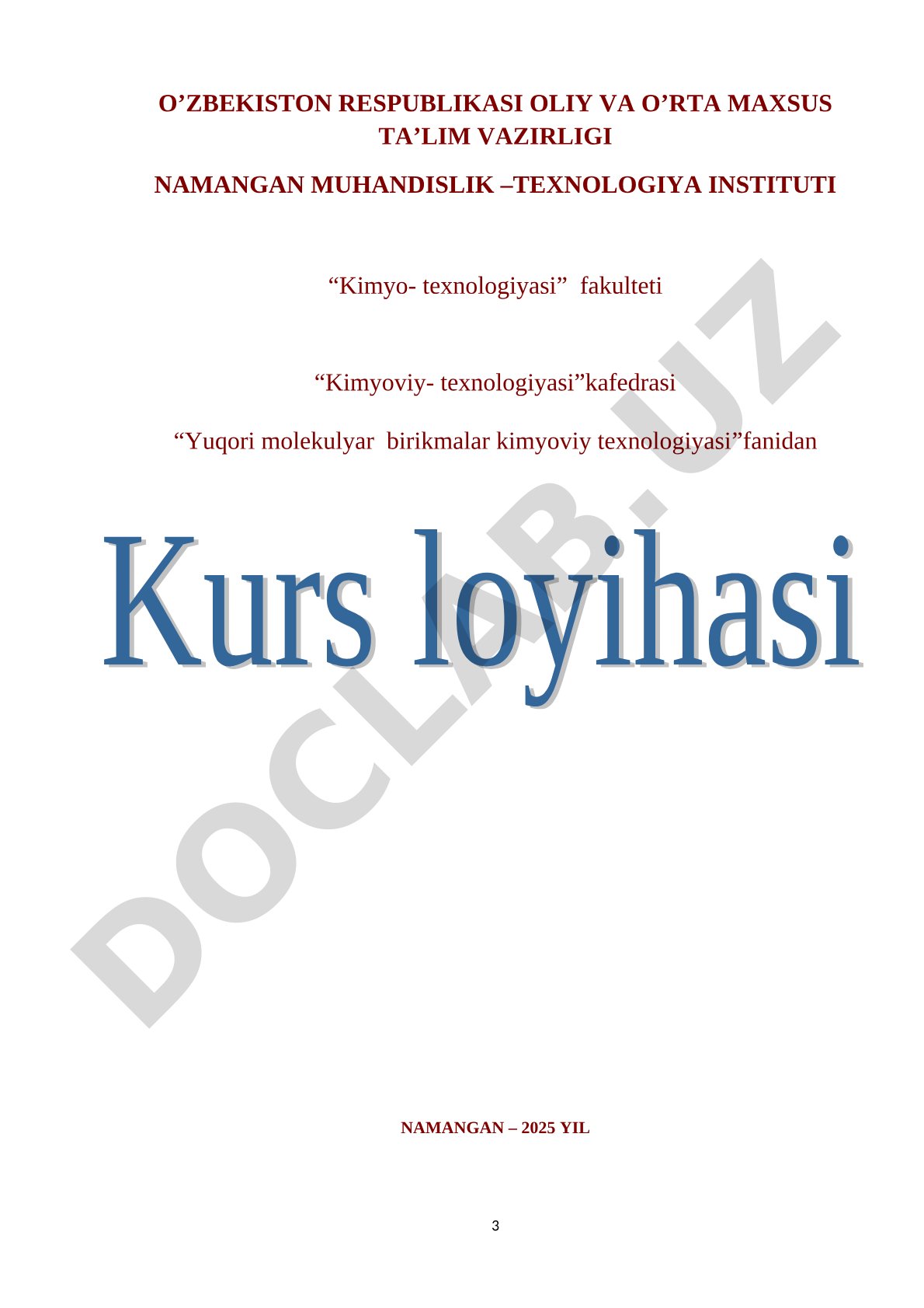 Yuqori molekulyar birikmalar kimyoviy texnologiyasi