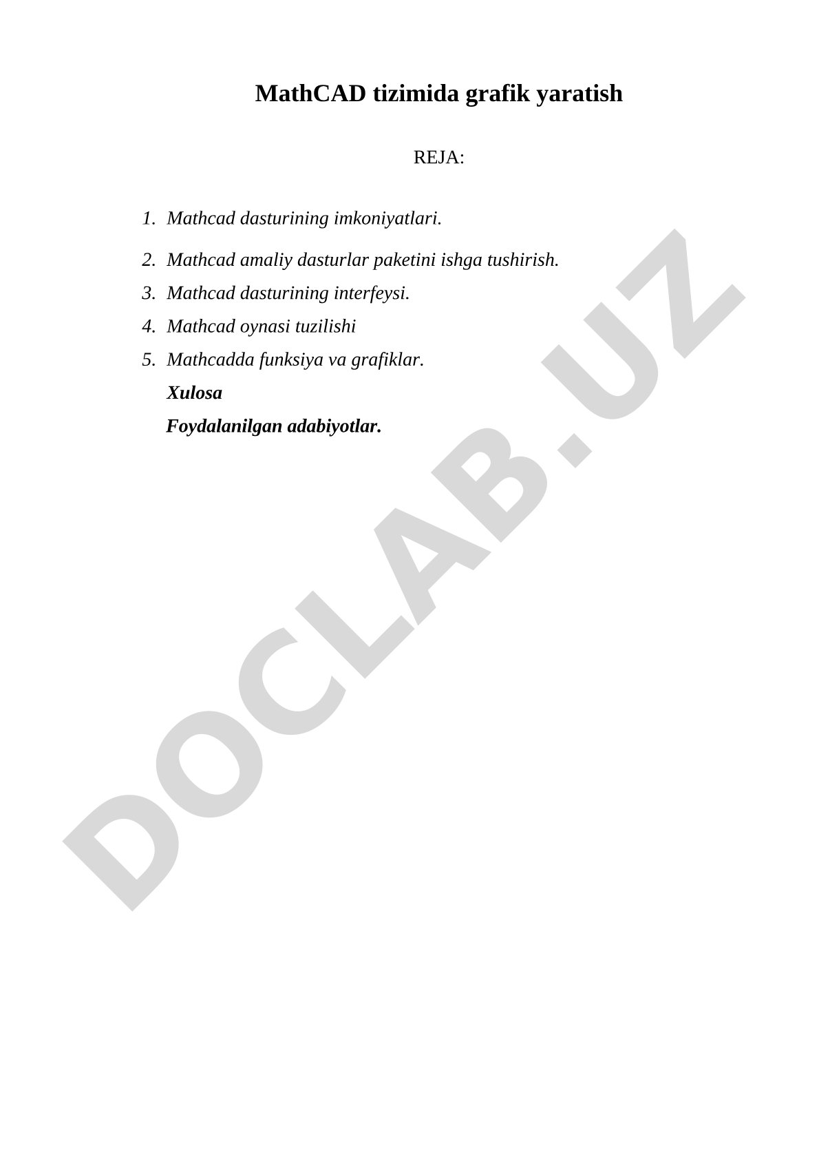 MathCAD tizimida grafik yaratish