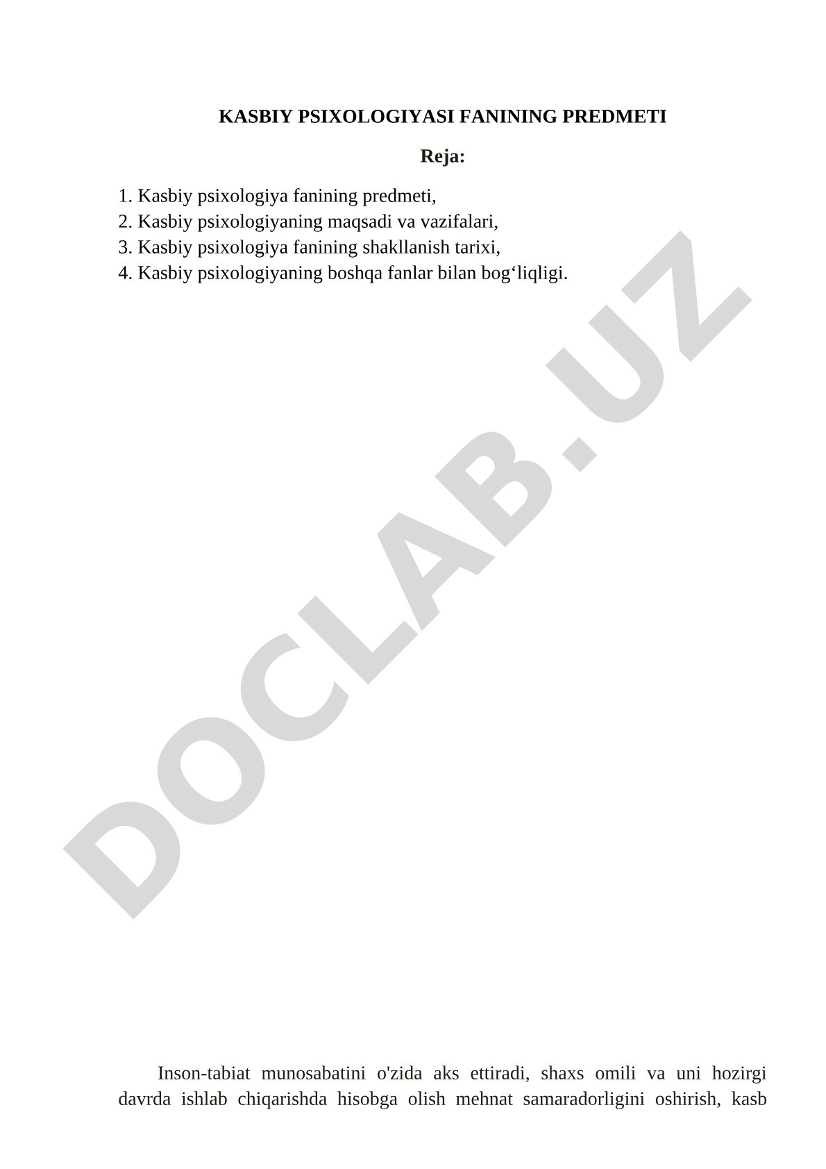 Kasbiy psixologiya fanining predmeti