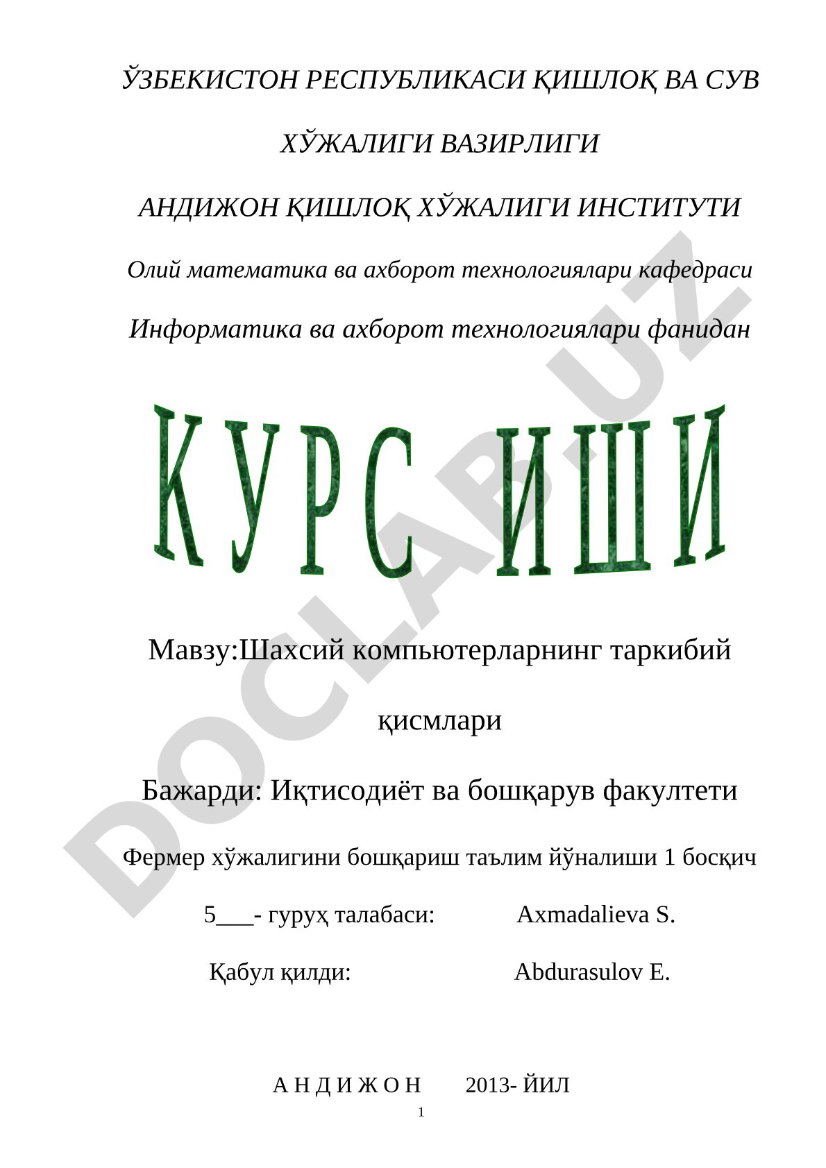 Shaxsiy kompyuterlarning tarkibiy qismlari
