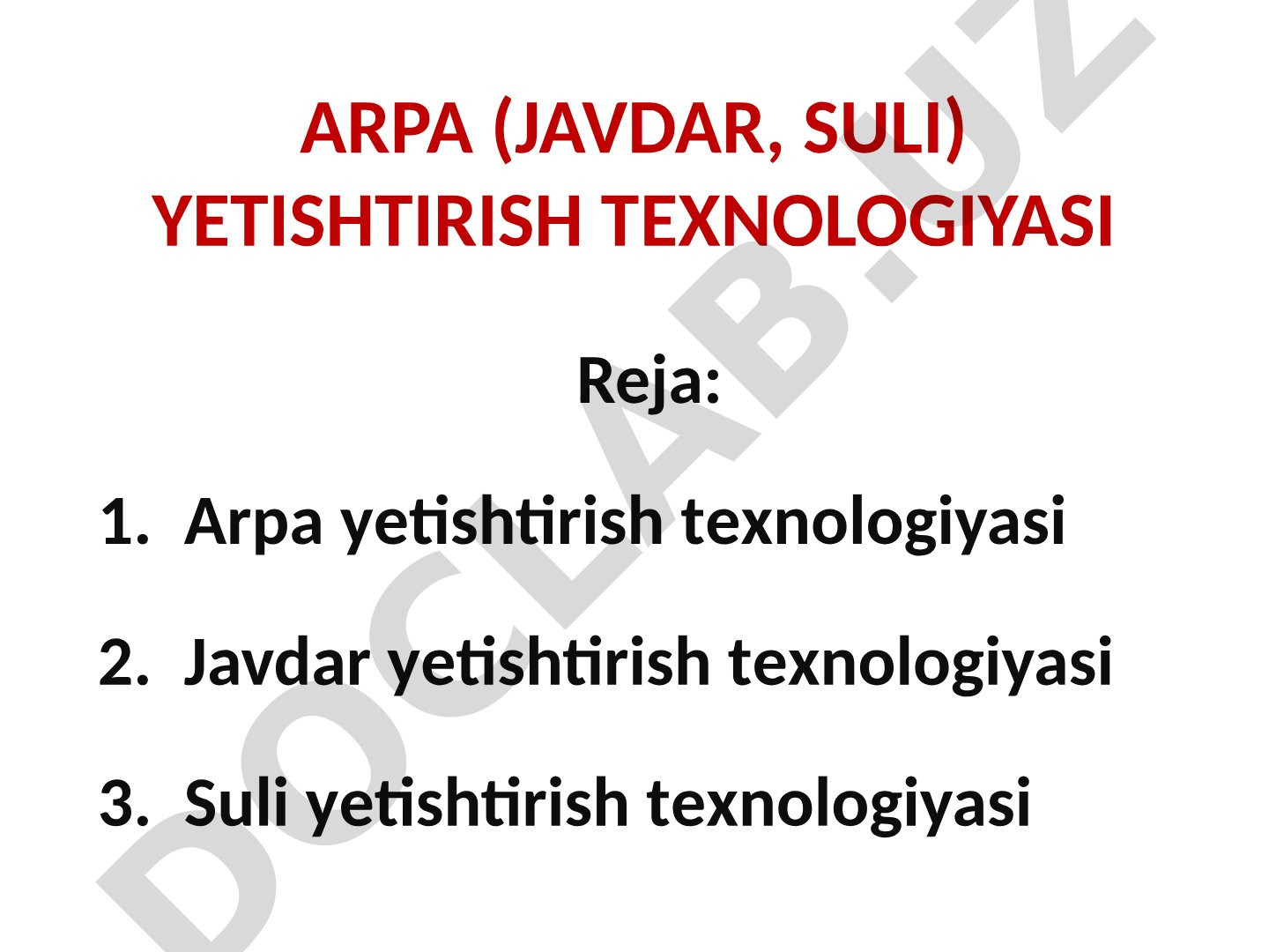 Arpa, javdar, suli yetishtirish texnologiyasi