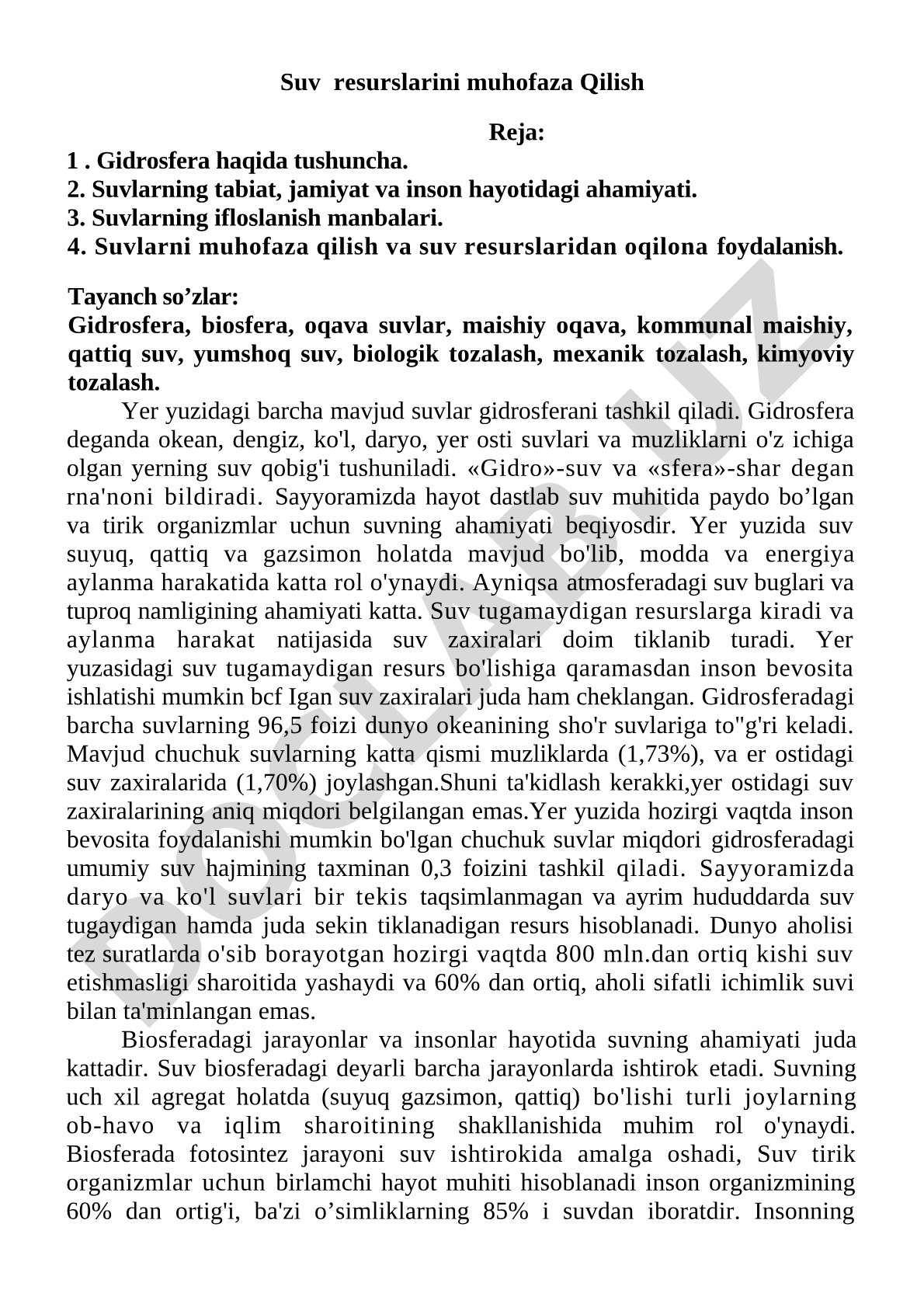 Suv resurslarini muhofaza qilish