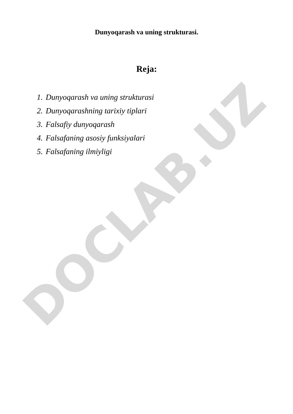 Dunyoqarash va uning strukturasi