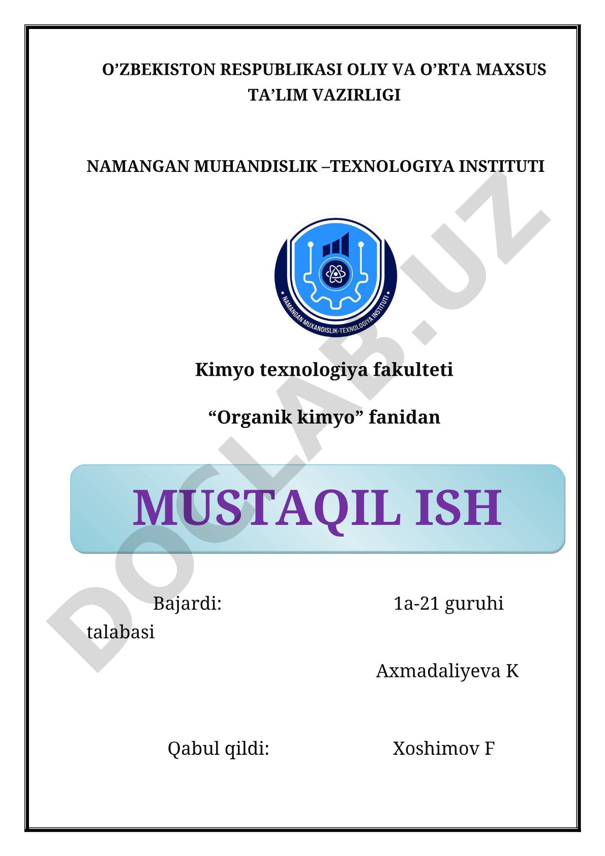 Organik moddalarni sifati jixatidan tadqiq qilish