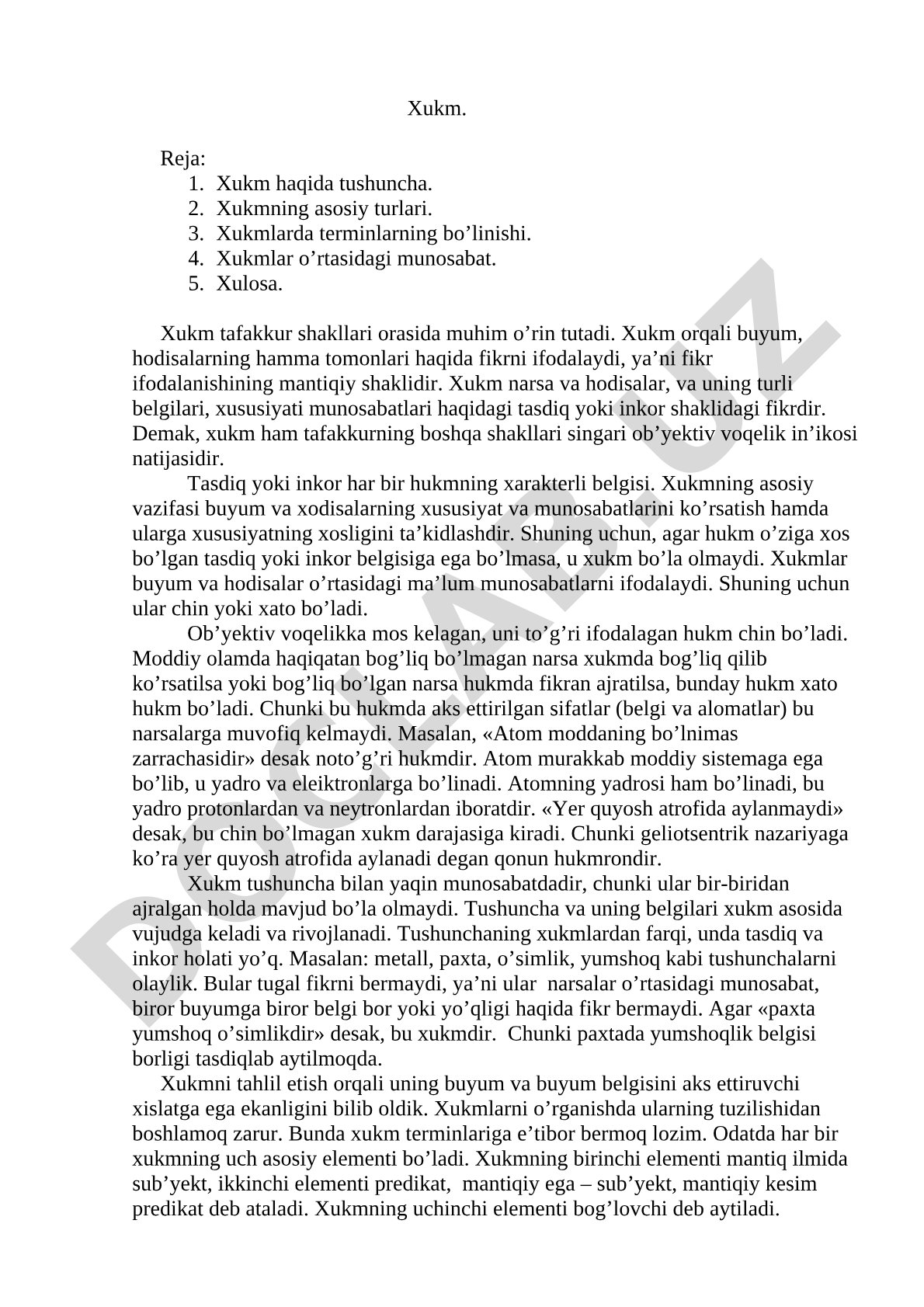 Xukm tushunchasi, turlari va terminlarning bo'linishi
