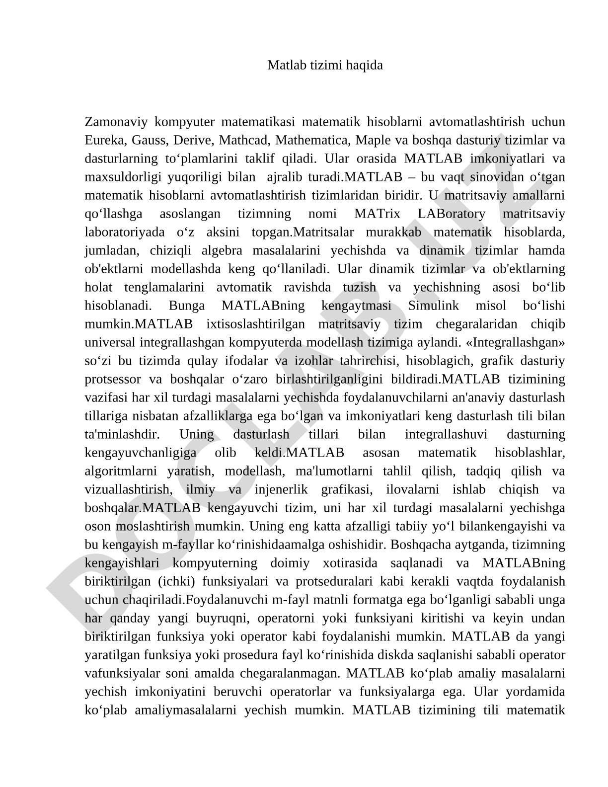 Matlab tizimi haqida