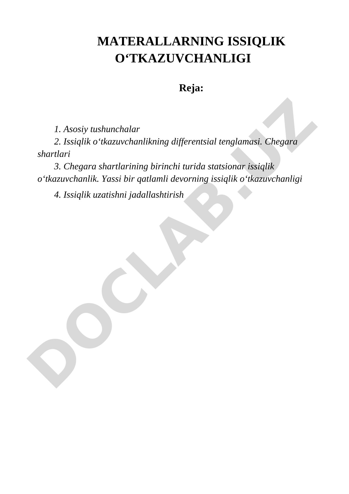 Materiallarning issiqlik o'tkazuvchanligi