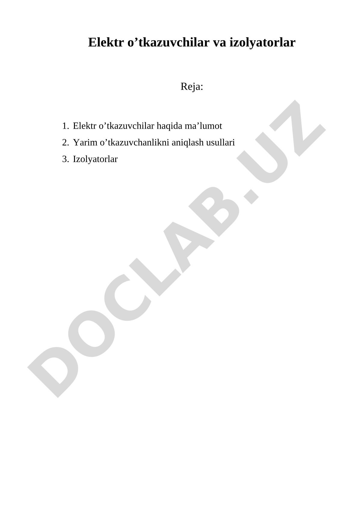 Elektr o’tkazuvchilar va izolyatorlar