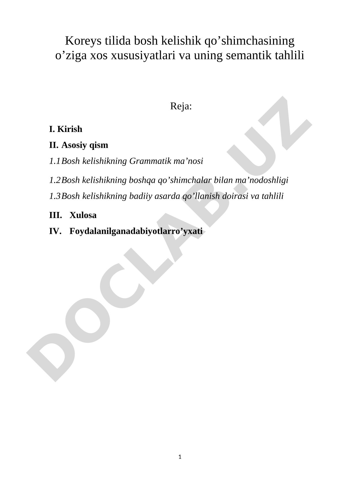 Koreys tilida bosh kelishik qo’shimchasining o’ziga xos xususiyatlari va uning semantik tahlili