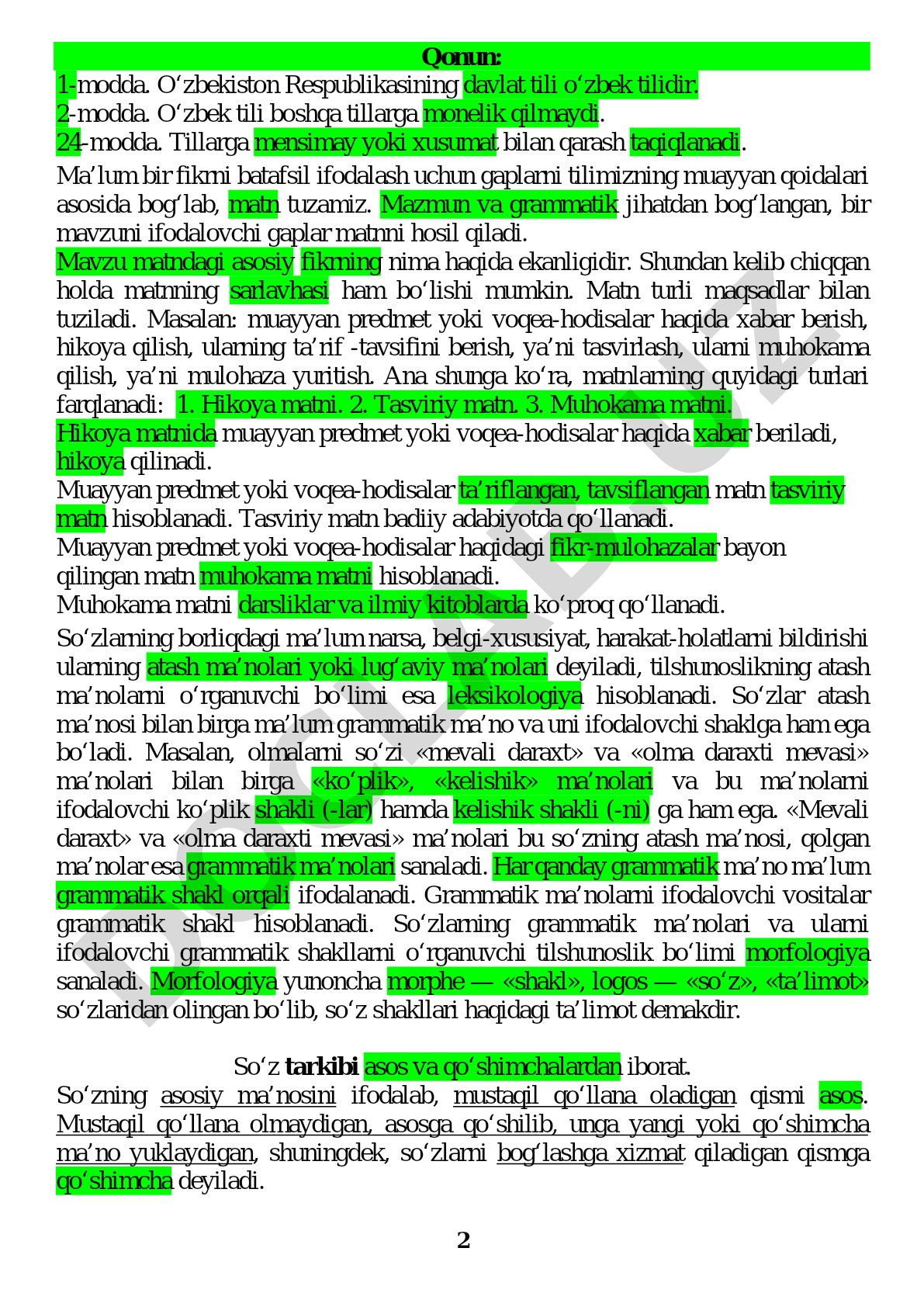O'zbekiston Respublikasining davlat tili va matn turlari