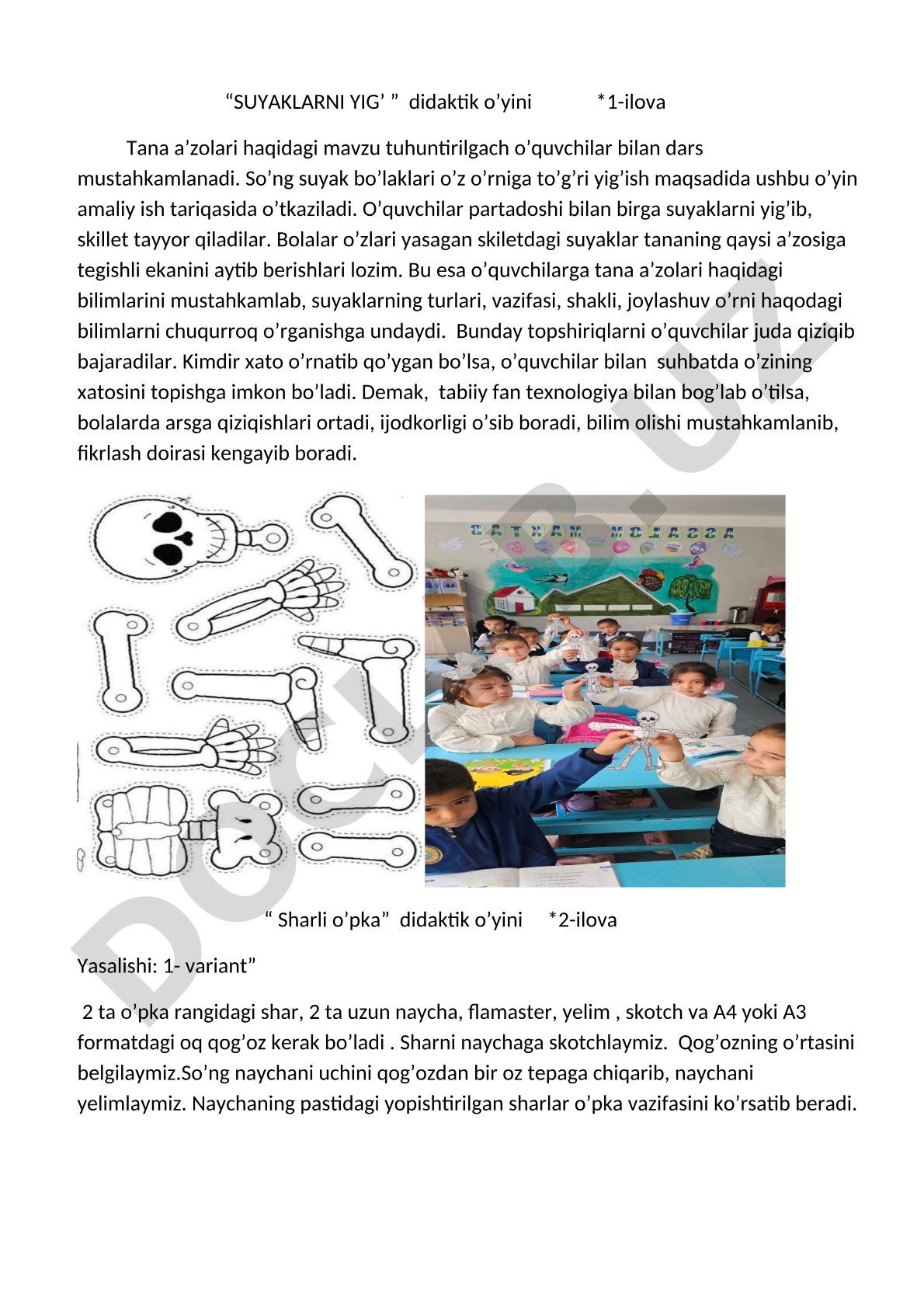 Suyaklarni yig' didaktik o'yini