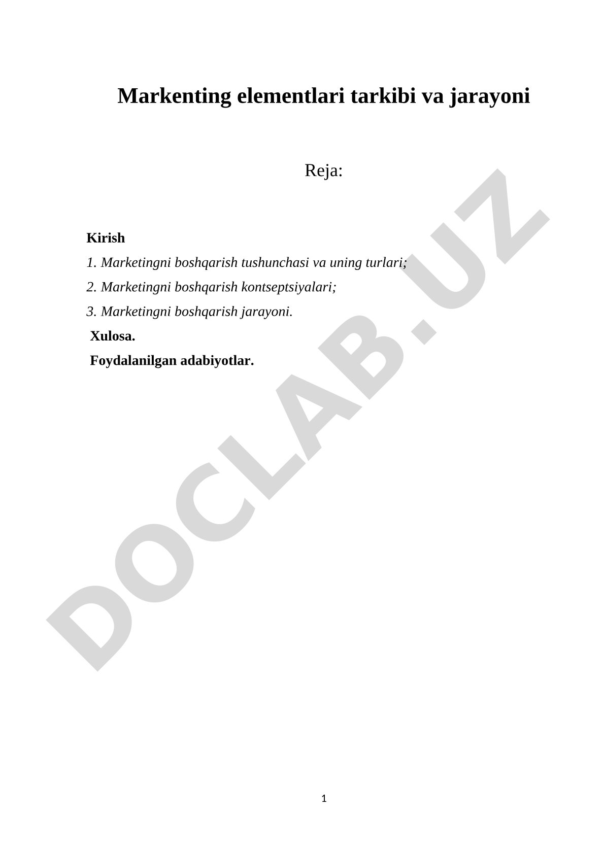 Marketing elementlari tarkibi va jarayoni