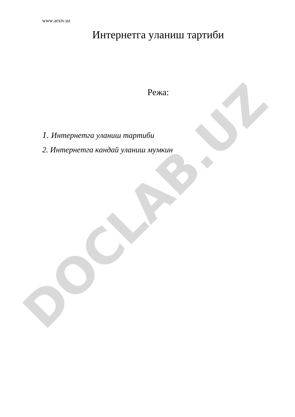 Internetga ulanish tartibi