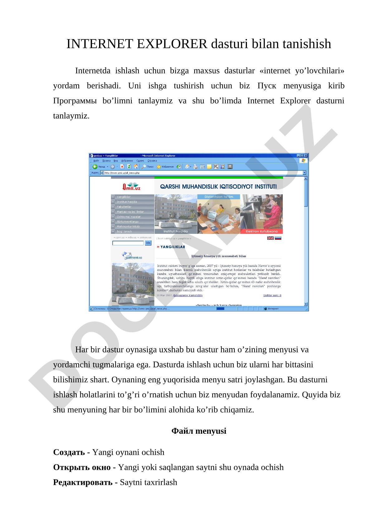 Internet Explorer dasturi bilan tanishish