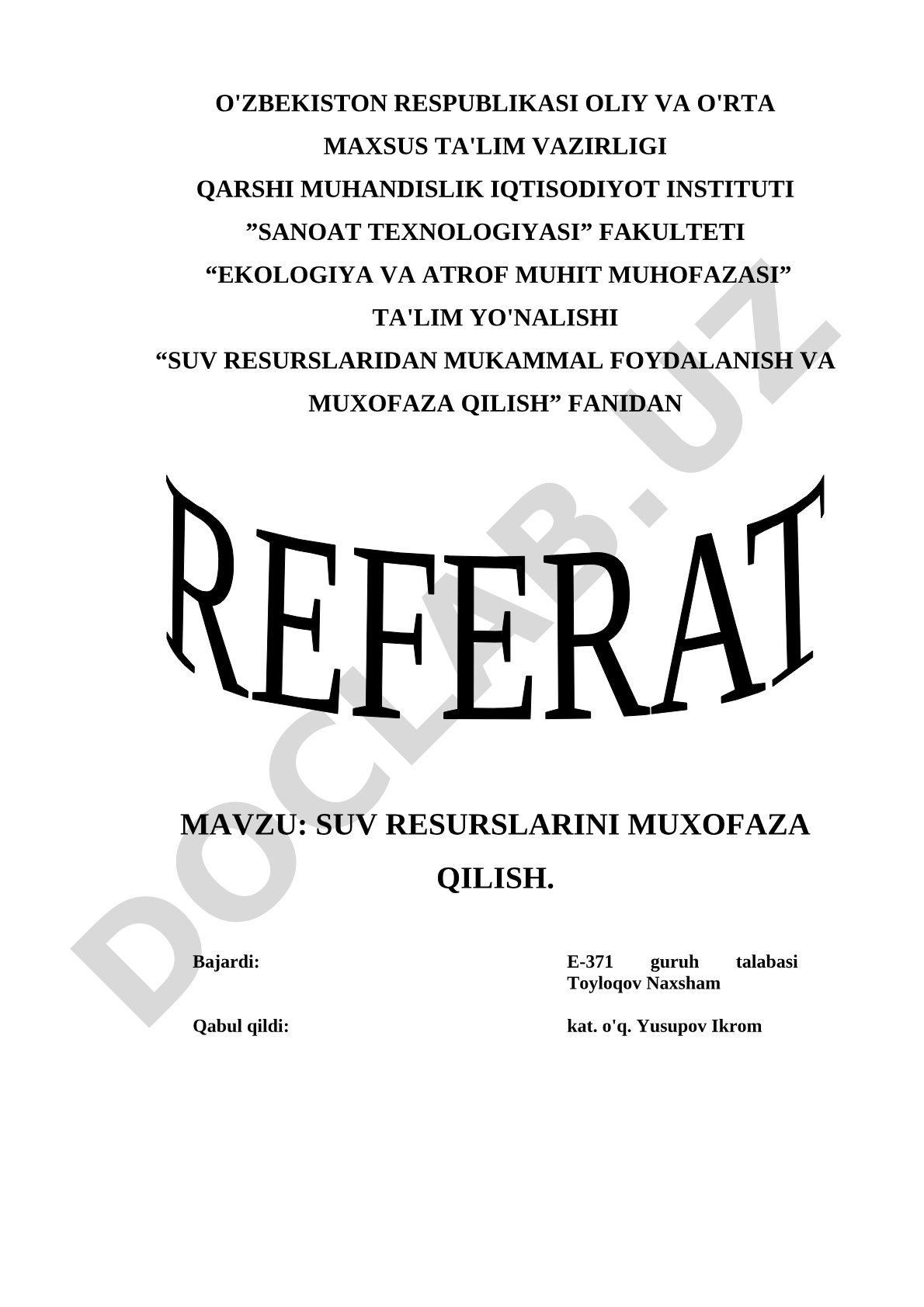Suv resurslarini muhofaza qilish
