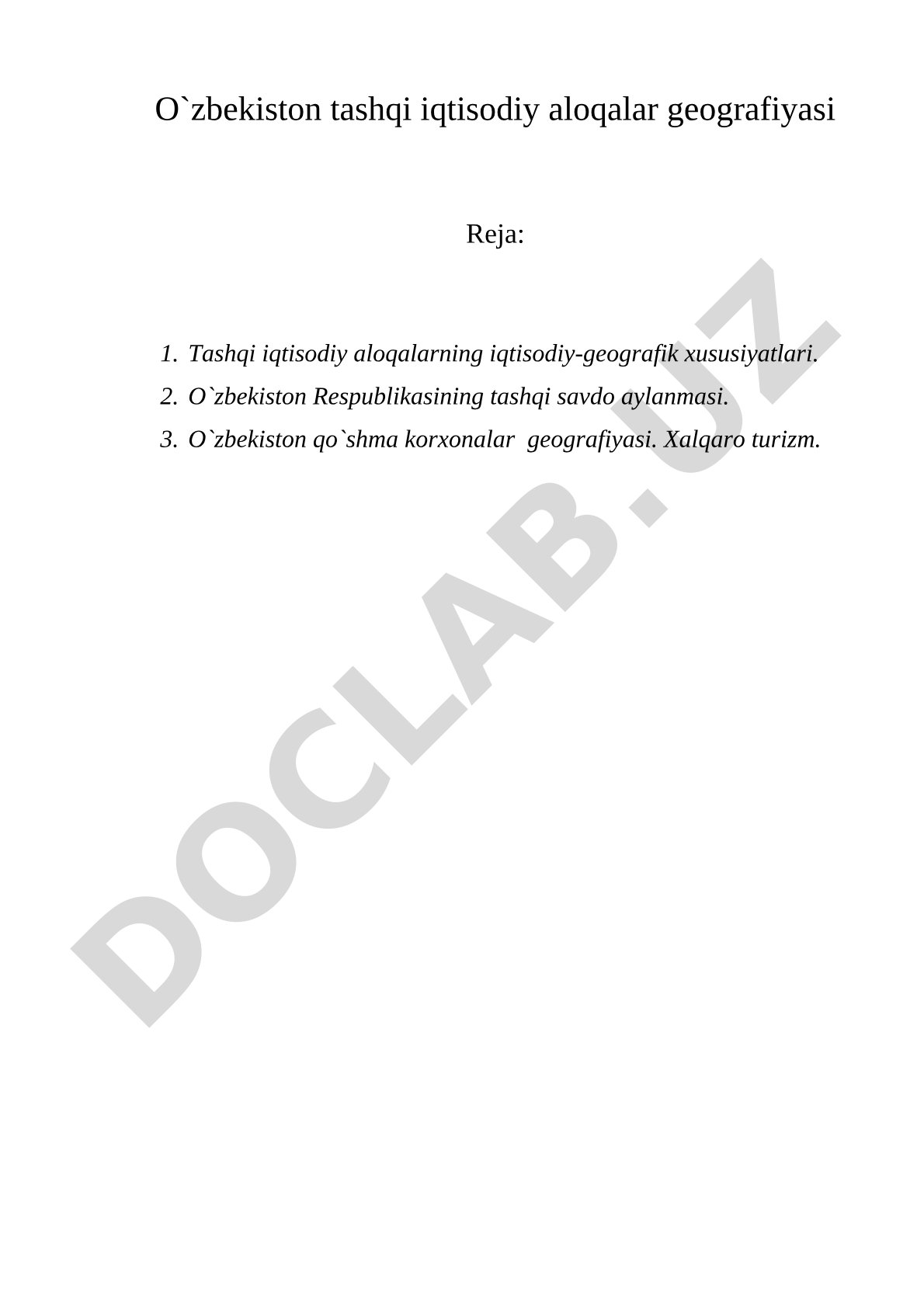 O'zbekiston tashqi iqtisodiy aloqalar geografiyasi