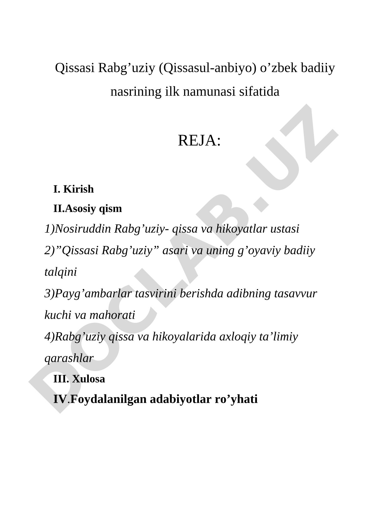 Qissasi Rabg'uziy (Qissasul-anbiyo) o'zbek badiiy nasrining ilk namunasi