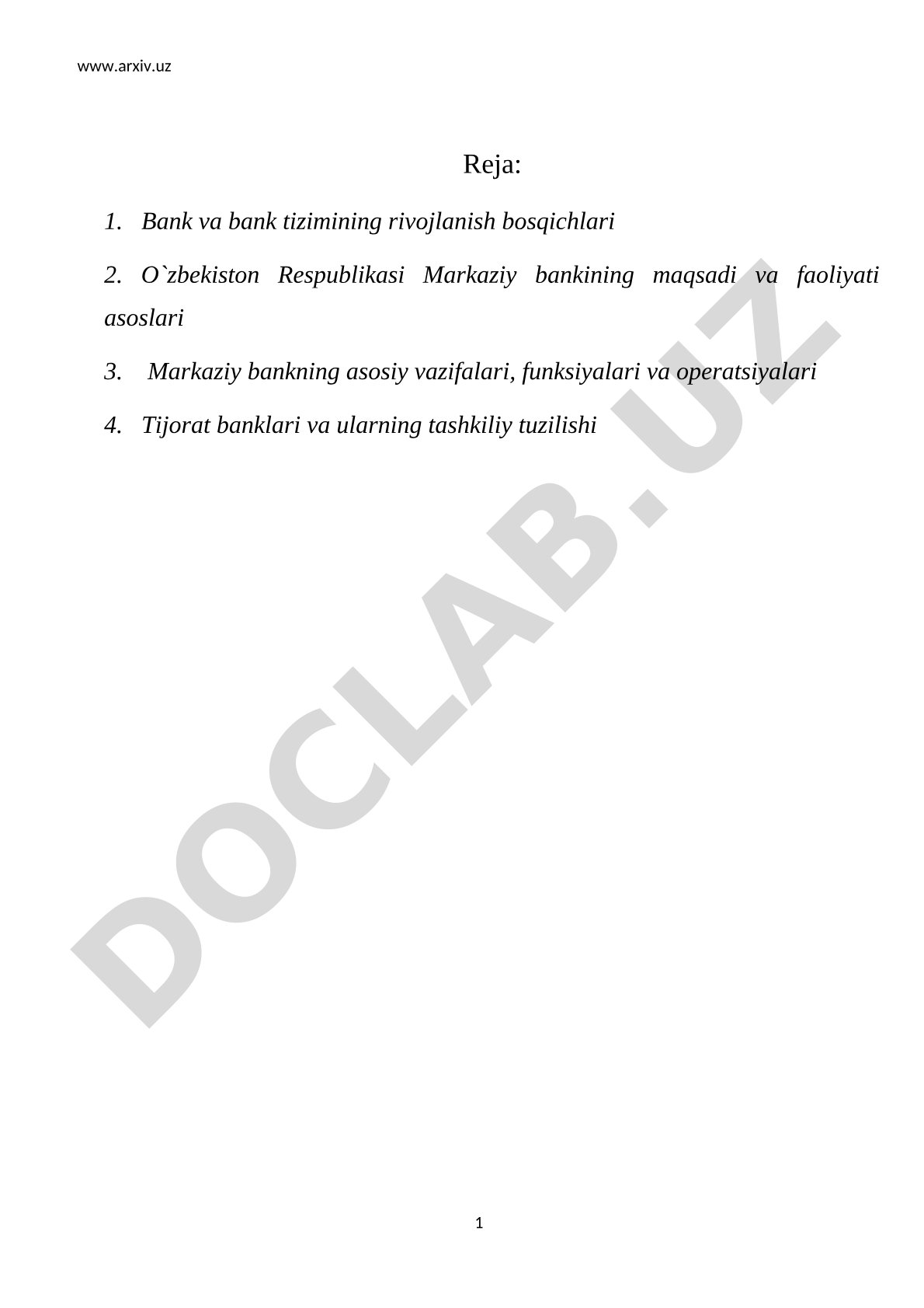 Bank va bank tizimining rivojlanish bosqichlari