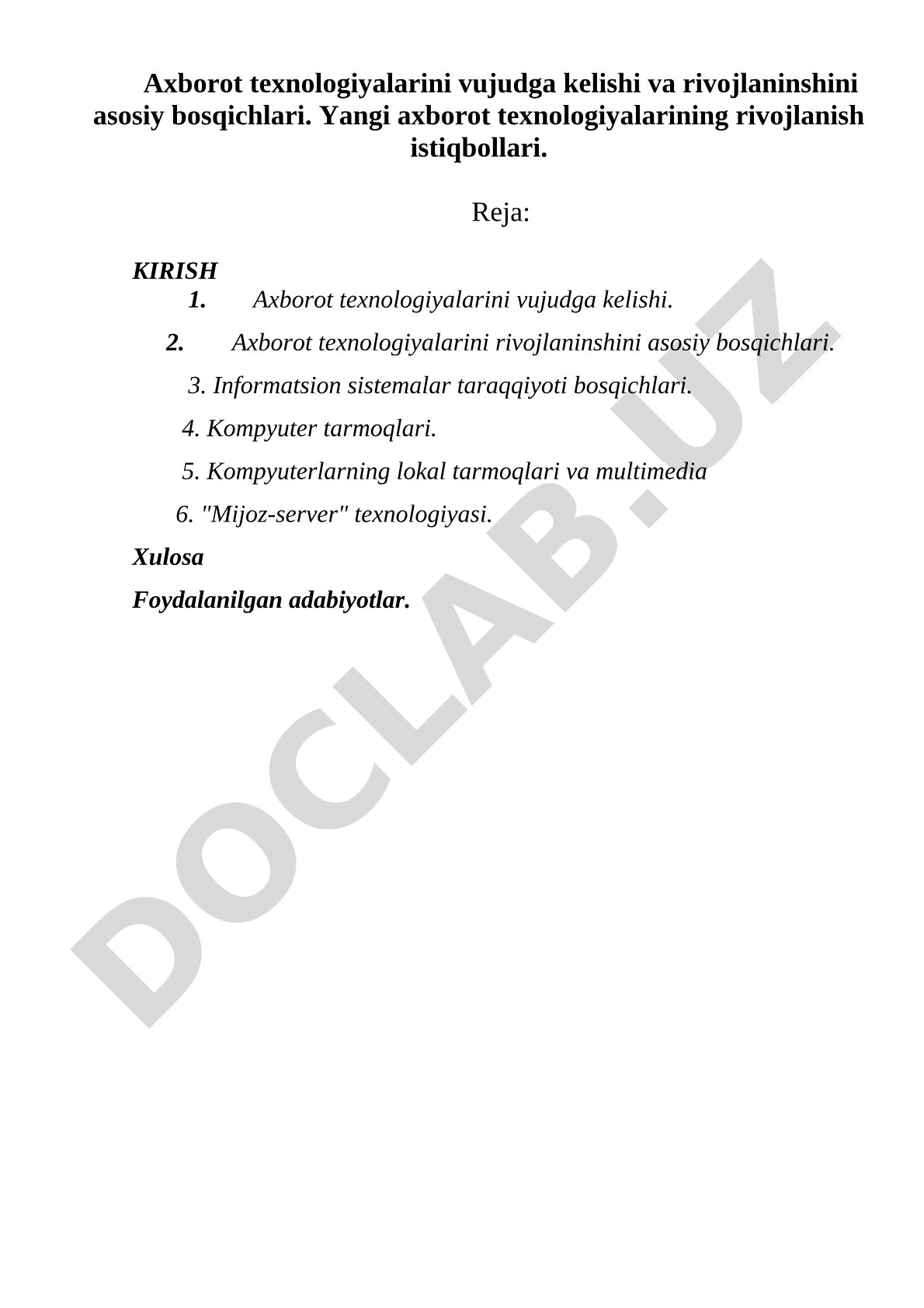 Axborot texnologiyalarini vujudga kelishi va rivojlanish bosqichlari