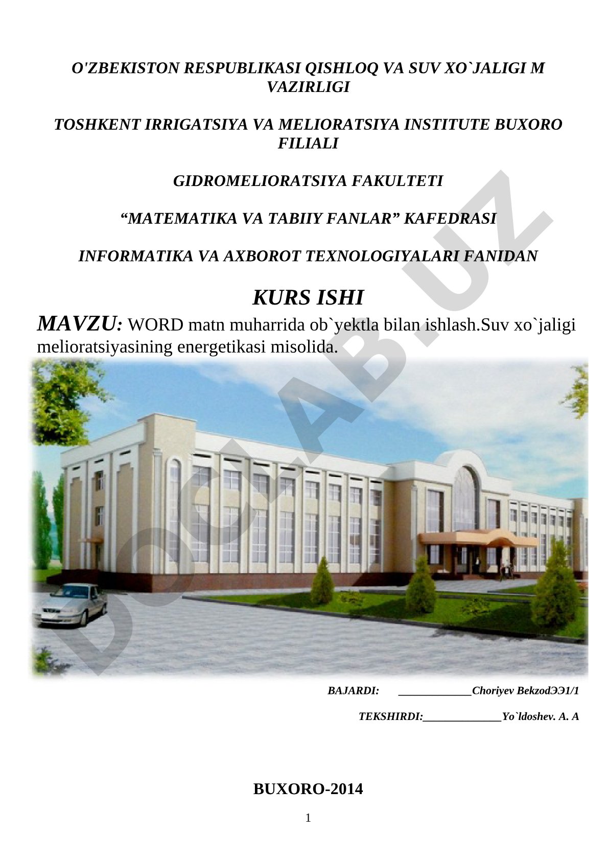 WORD matn muharririda ob'ektlar bilan ishlash. Suv xo'jaligi melioratsiyasining energetikasi misolida