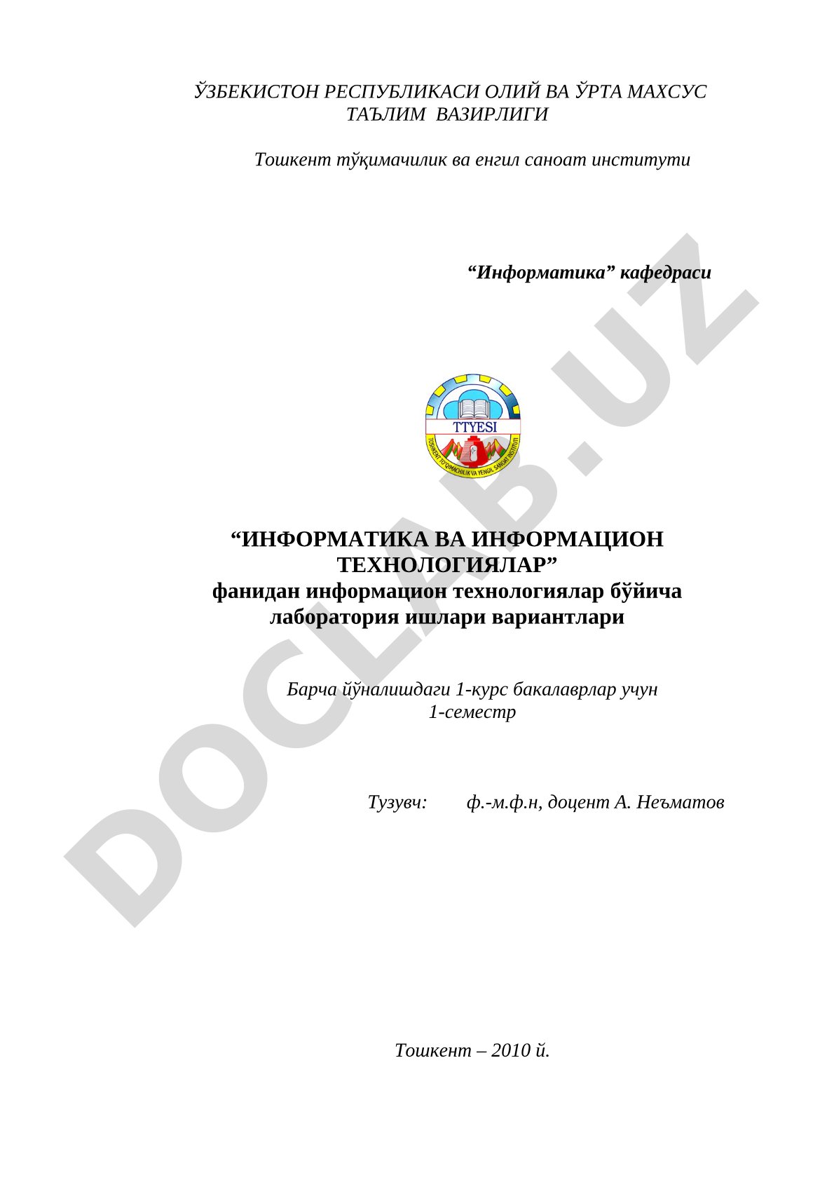 Excel жадвал процессорида чизиқли тенгламалар тизимини ечиш