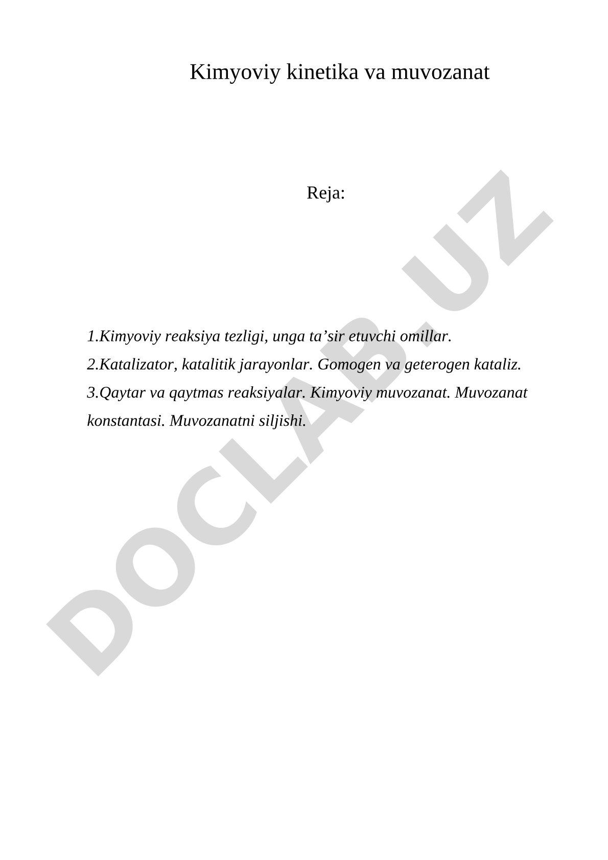 Kimyoviy kinetika va muvozanat