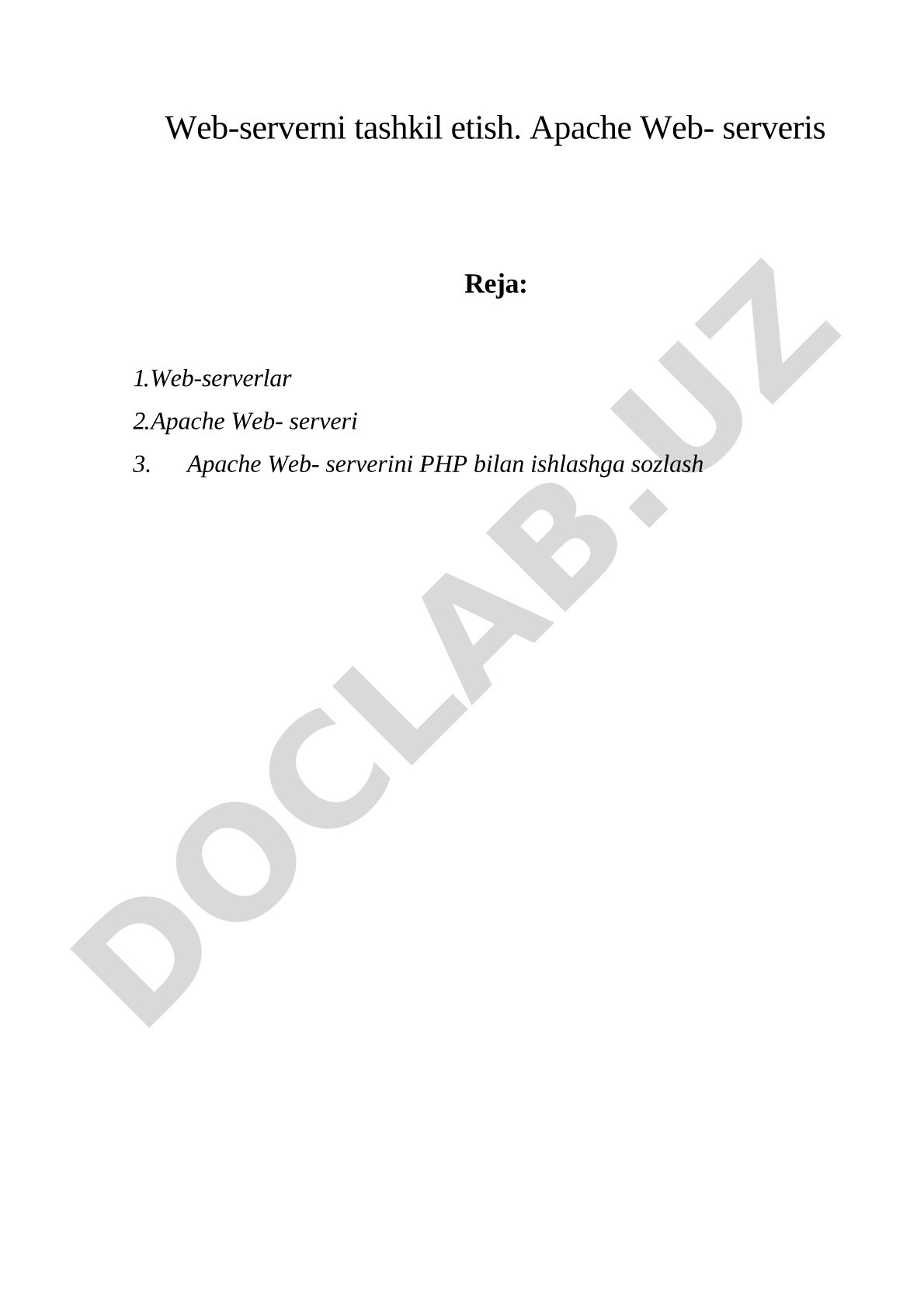 Web-serverni tashkil etish. Apache Web-serveri