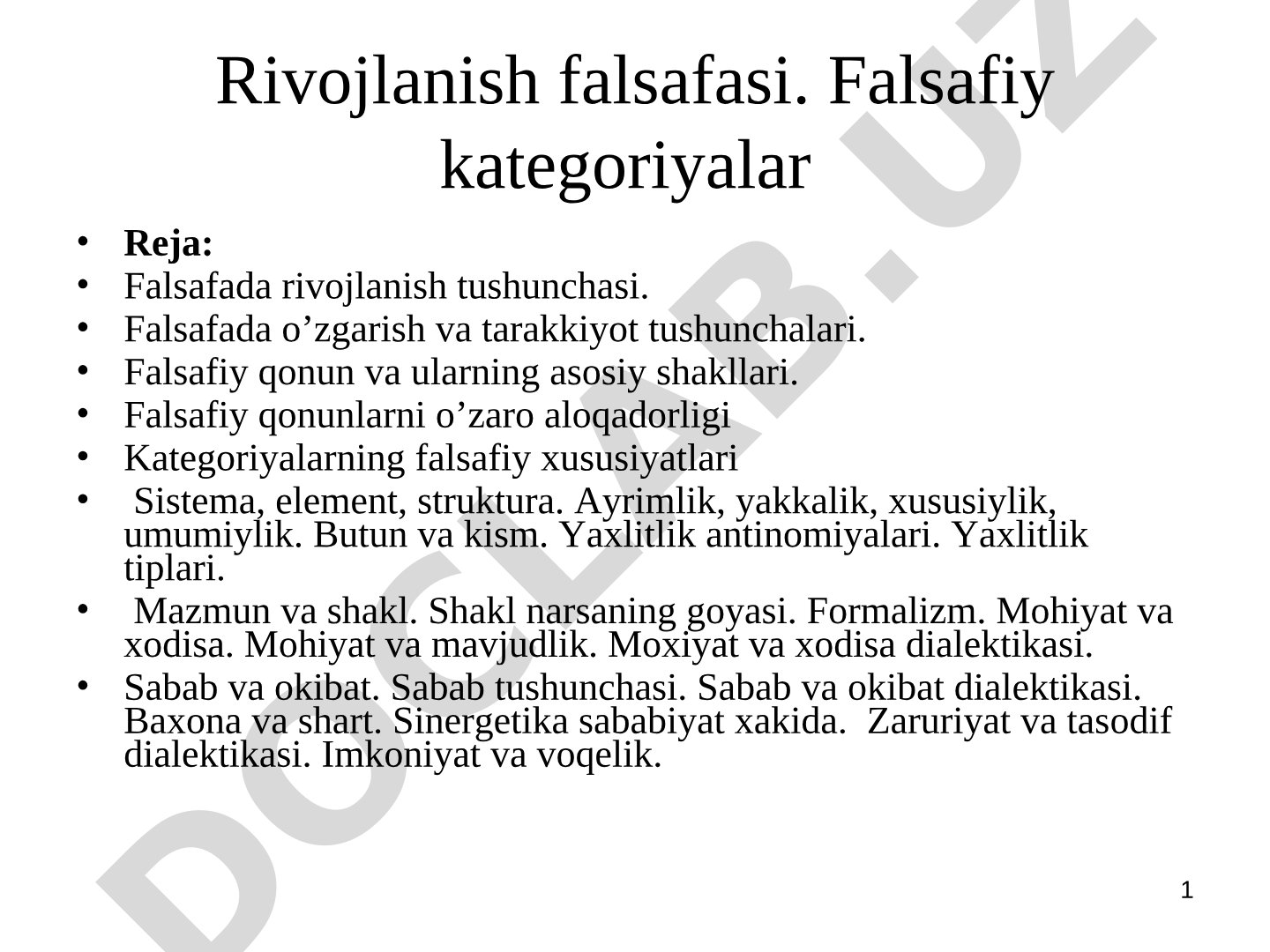 Rivojlanish falsafasi. Falsafiy kategoriyalar