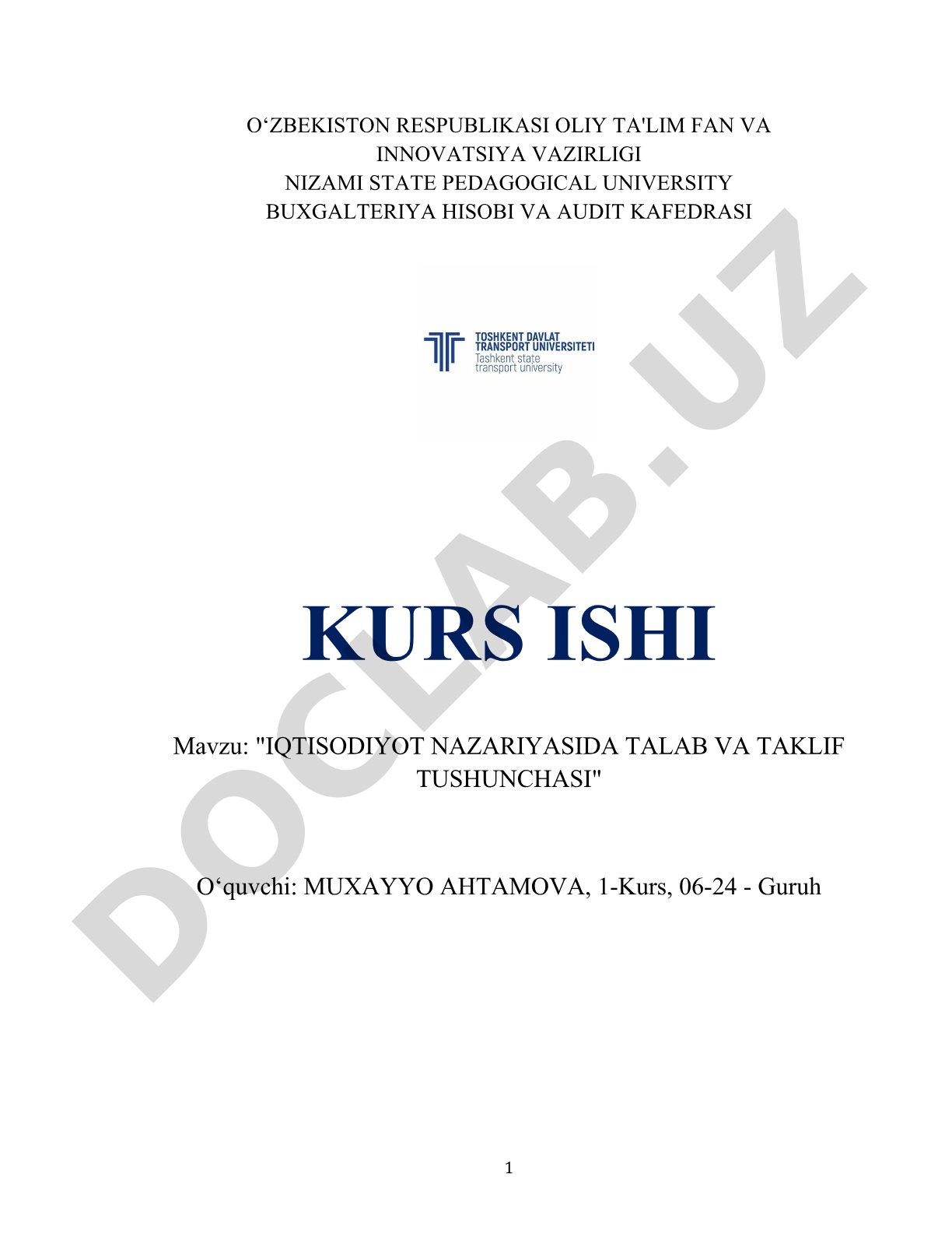 Iqtisodiyot nazariyasida talab va taklif tushunchasi
