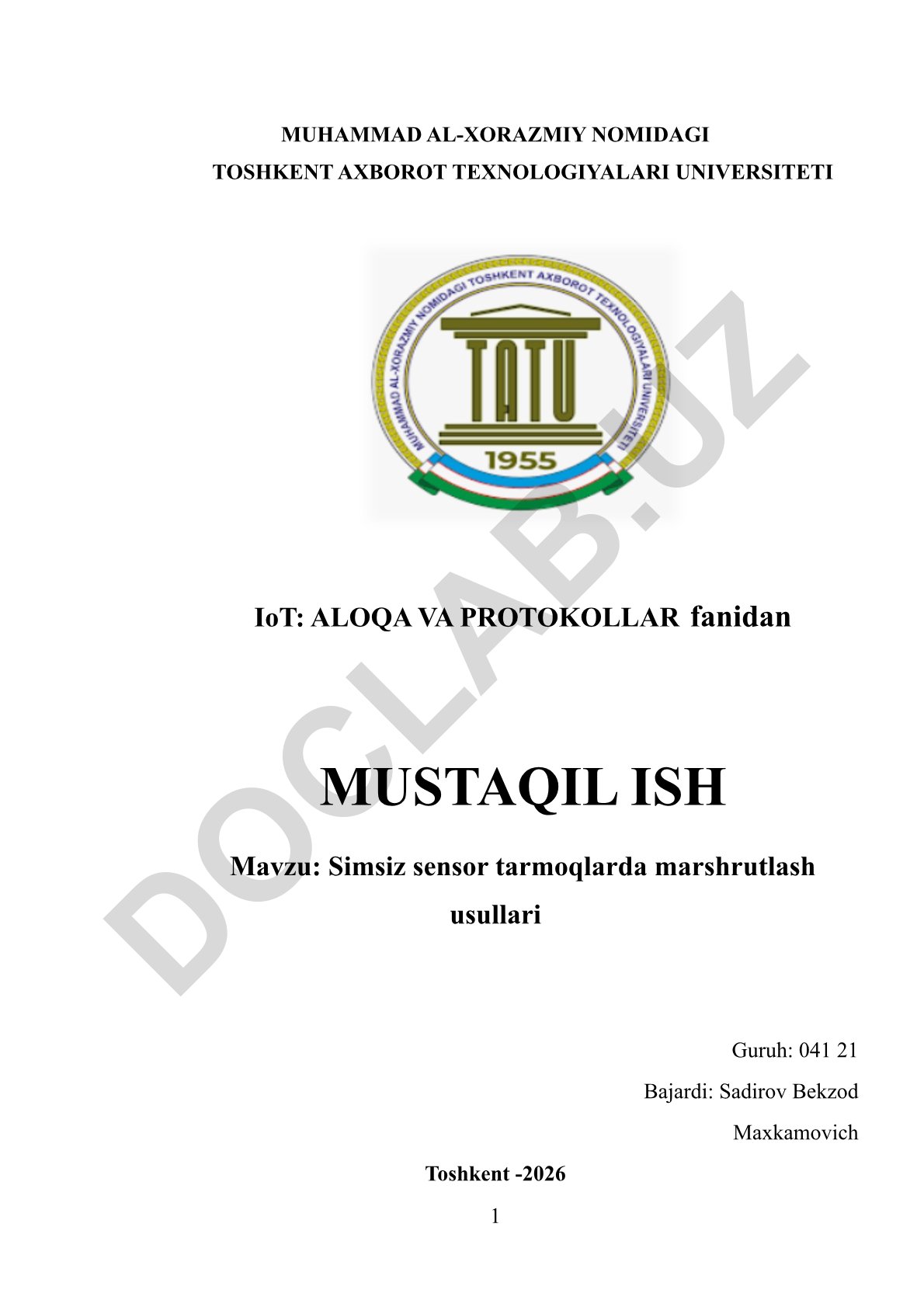 Simsiz sensor tarmoqlarda marshrutlash usullari